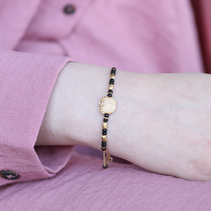 18k Gold plated Black Bead Nazar Charm bracelet