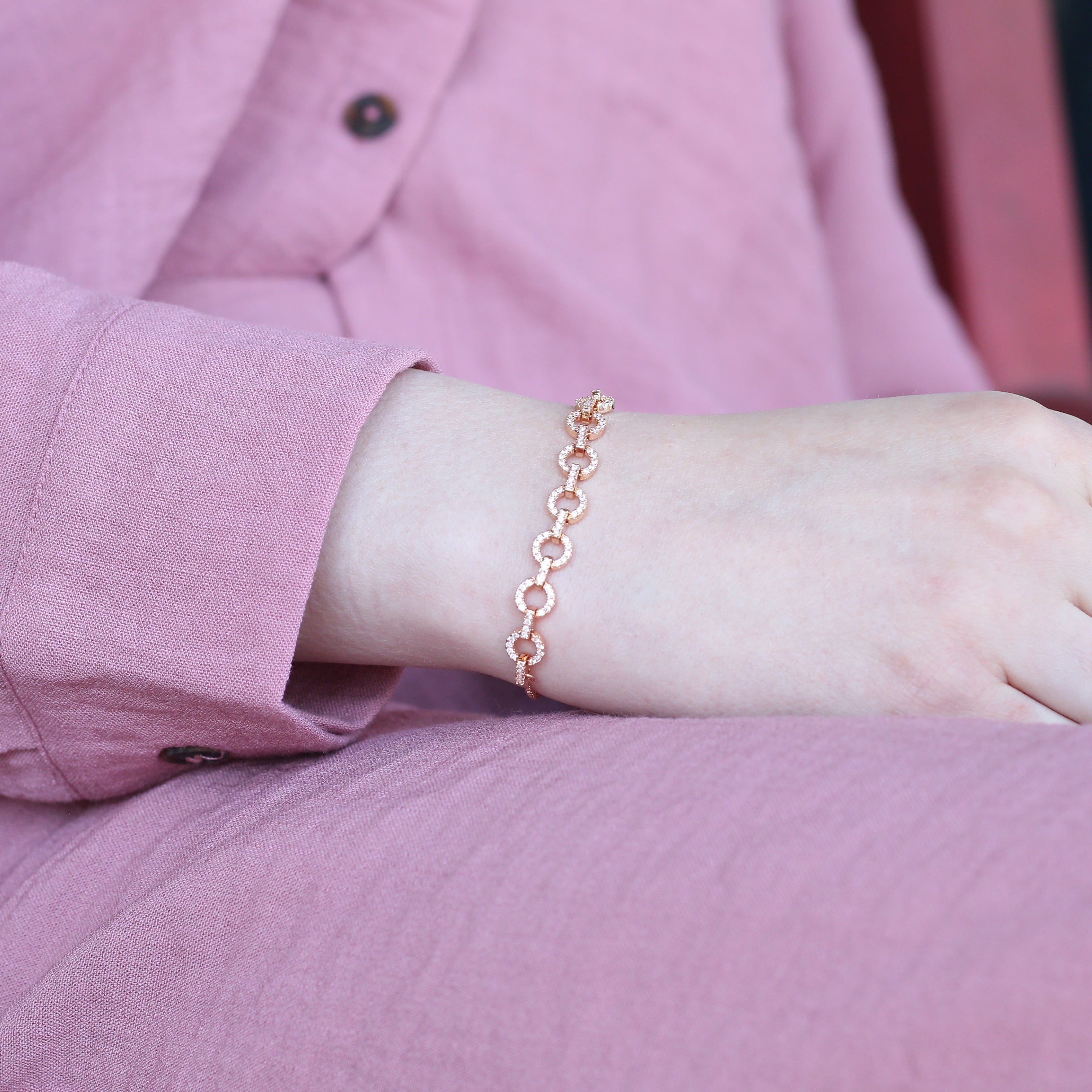 Zircon Round Chain Link Sliding Adjustable Bracelet