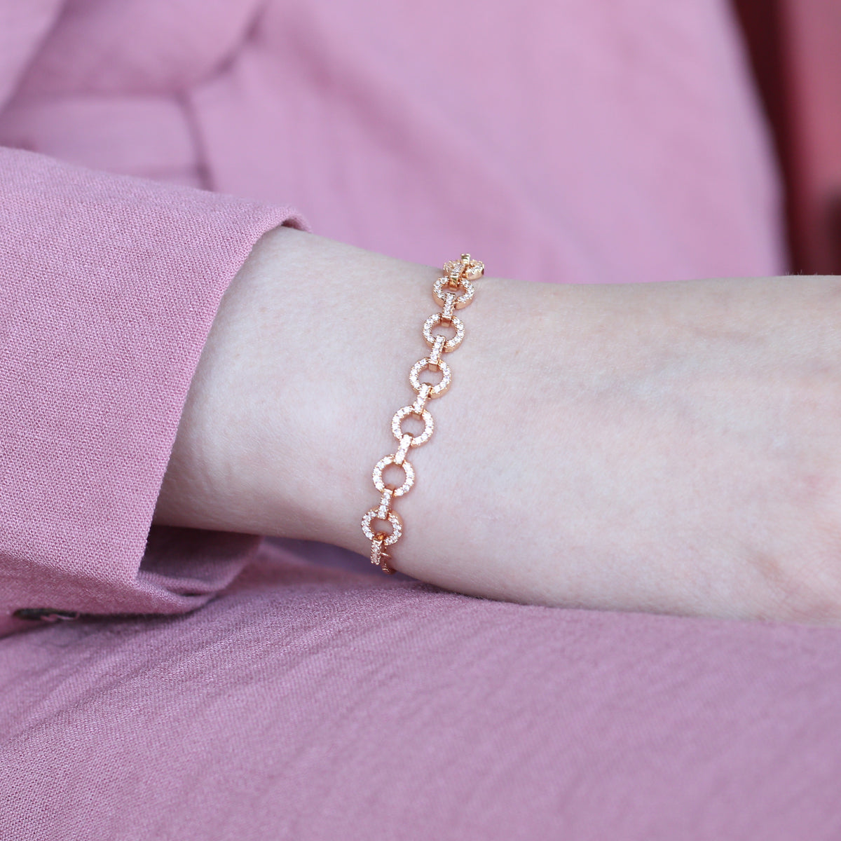 Zircon Round Chain Link Sliding Adjustable Bracelet — Boho Jewellery UK | The Colourful Aura