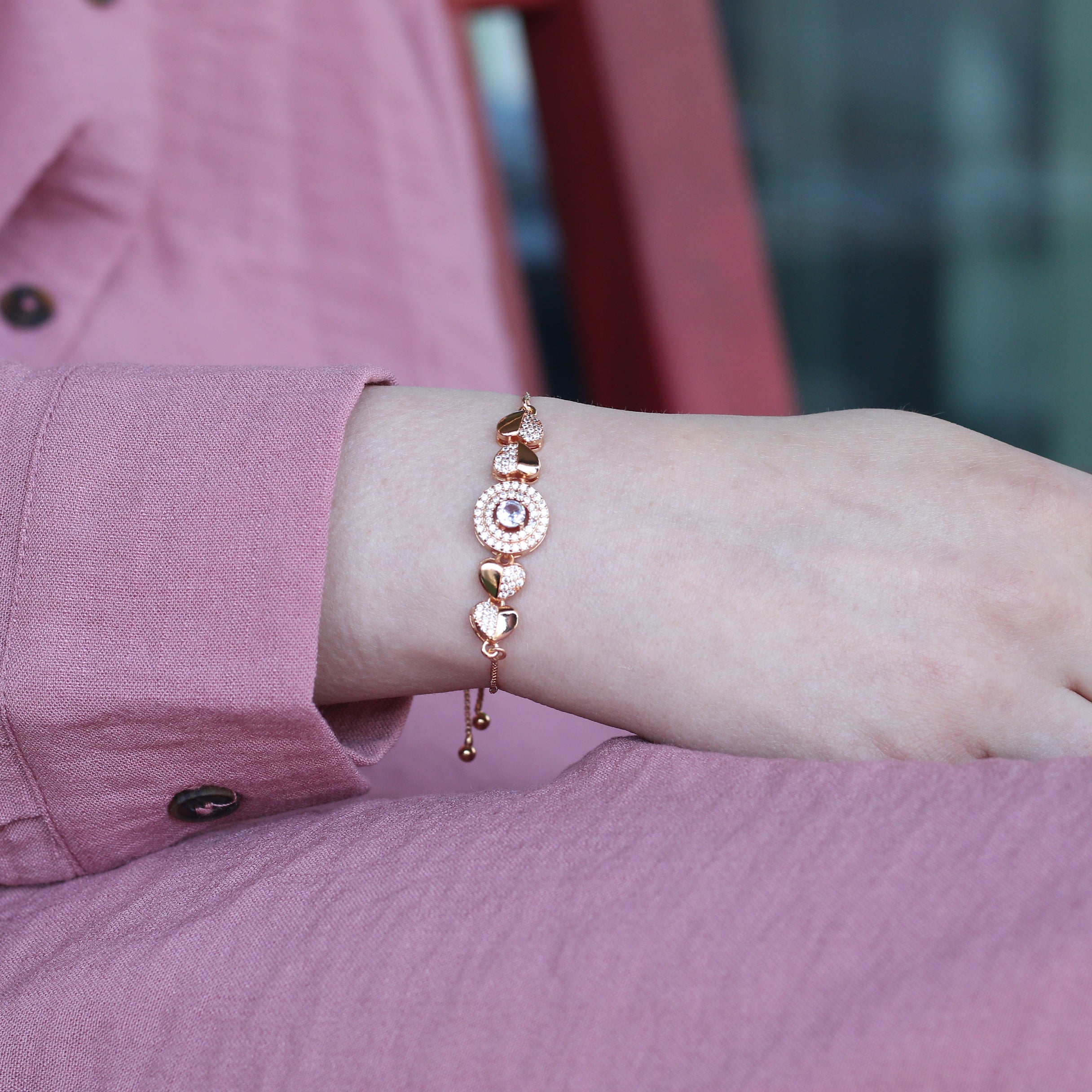 Large Zircon Heart Charm adjustable Bracelet