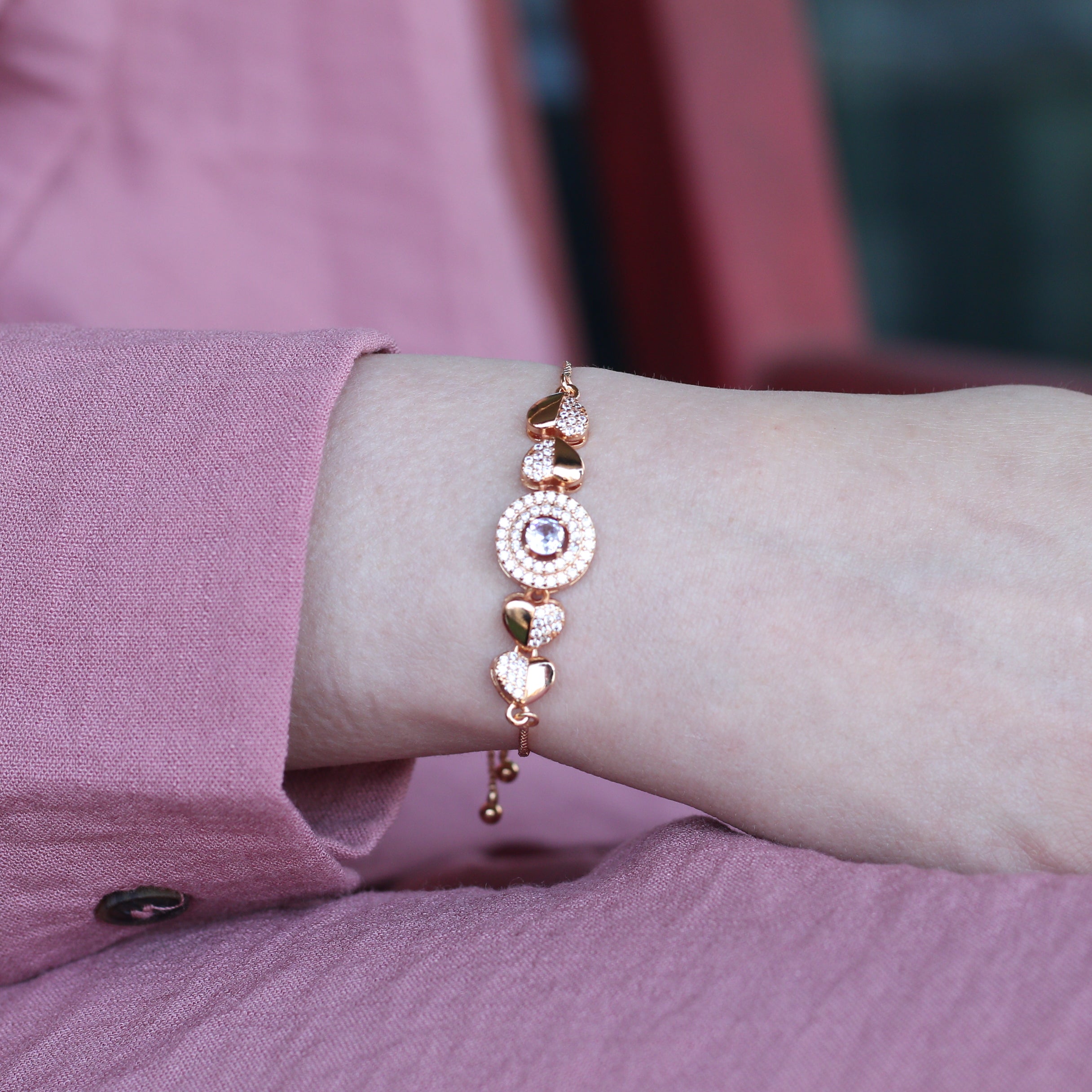 Large Zircon Heart Charm adjustable Bracelet