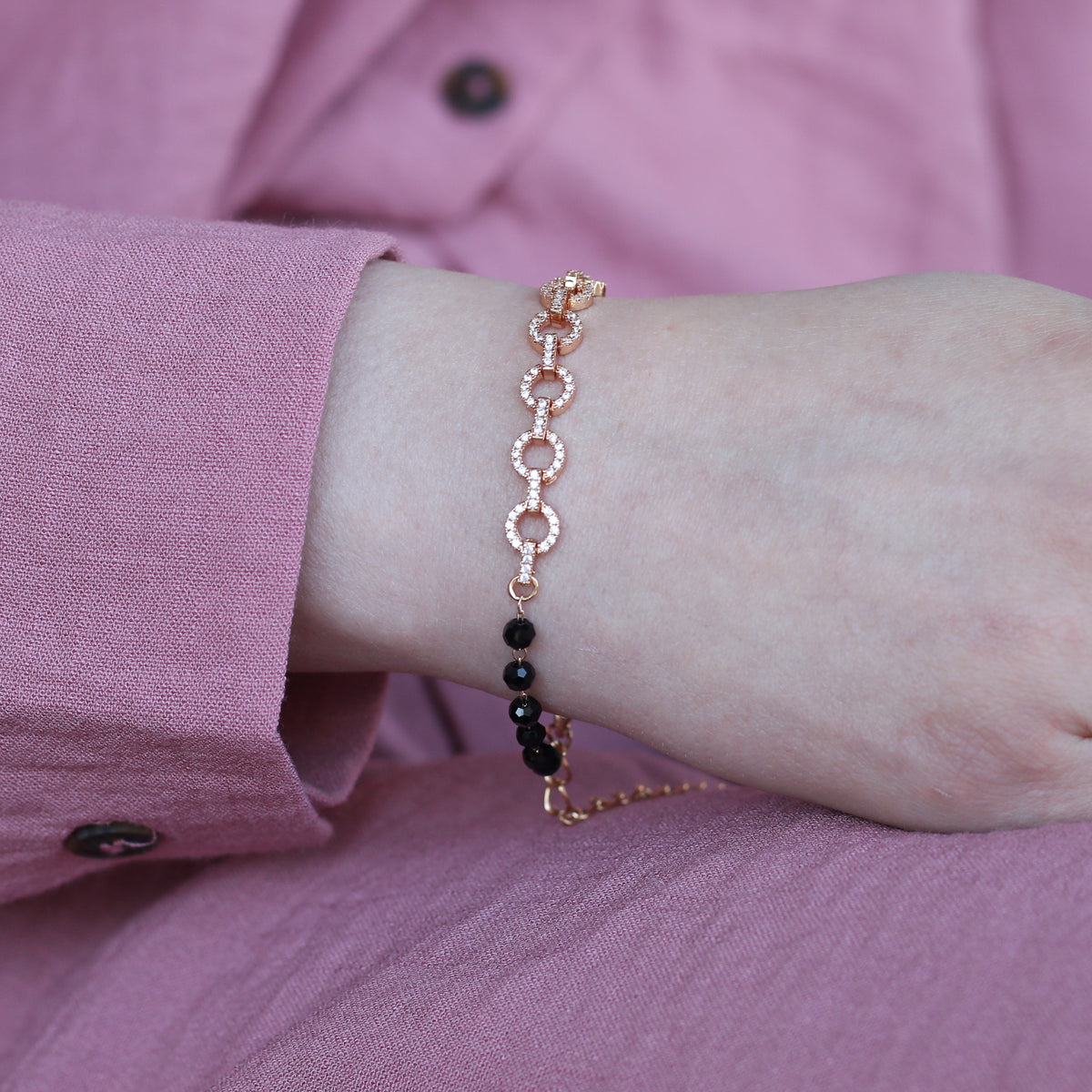 Zircon Round Chain Link beaded Adjustable Bracelet — Boho Jewellery UK | The Colourful Aura