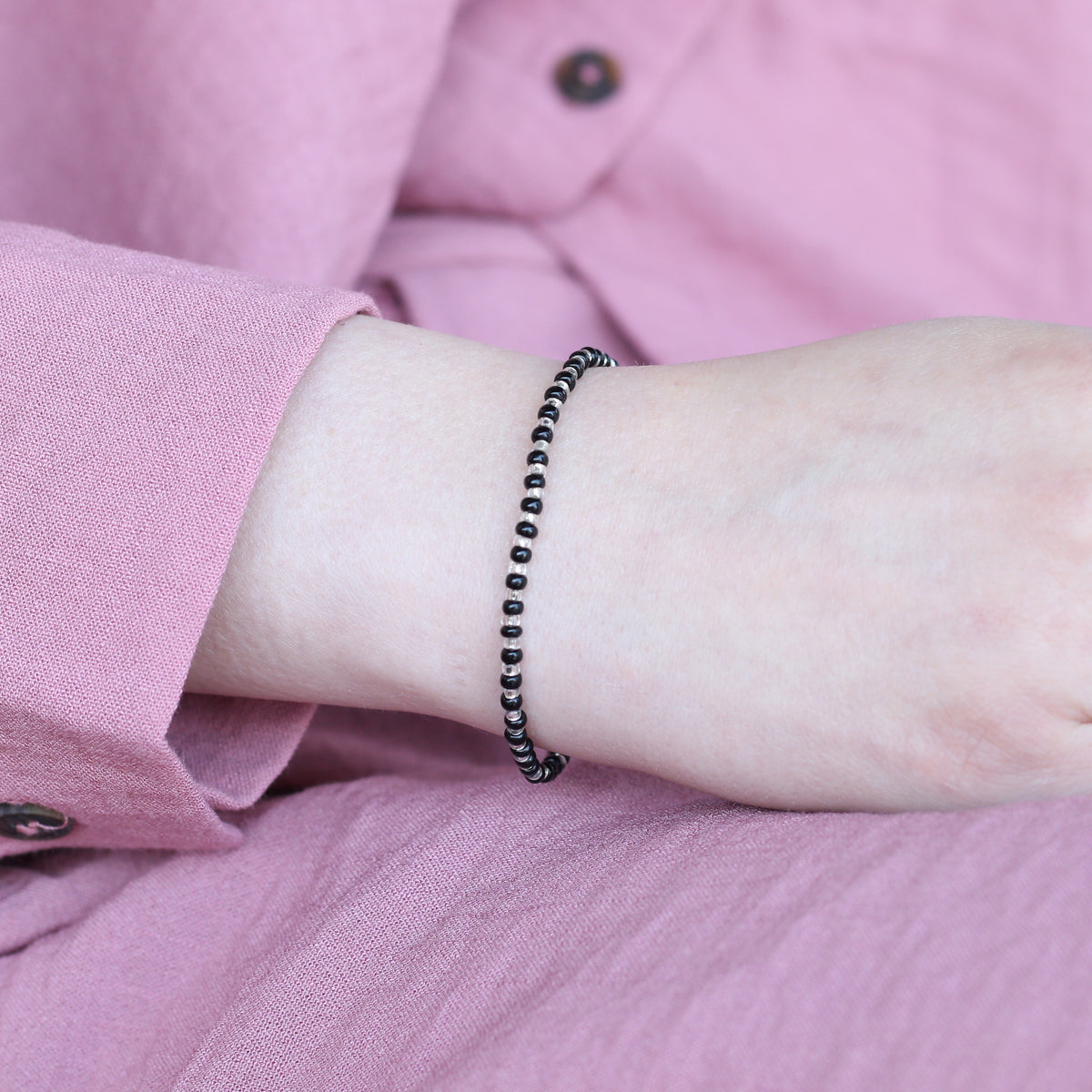 Adjustable Silver Black Beads Bracelet For Newborns and Adults – The Colourful Aura