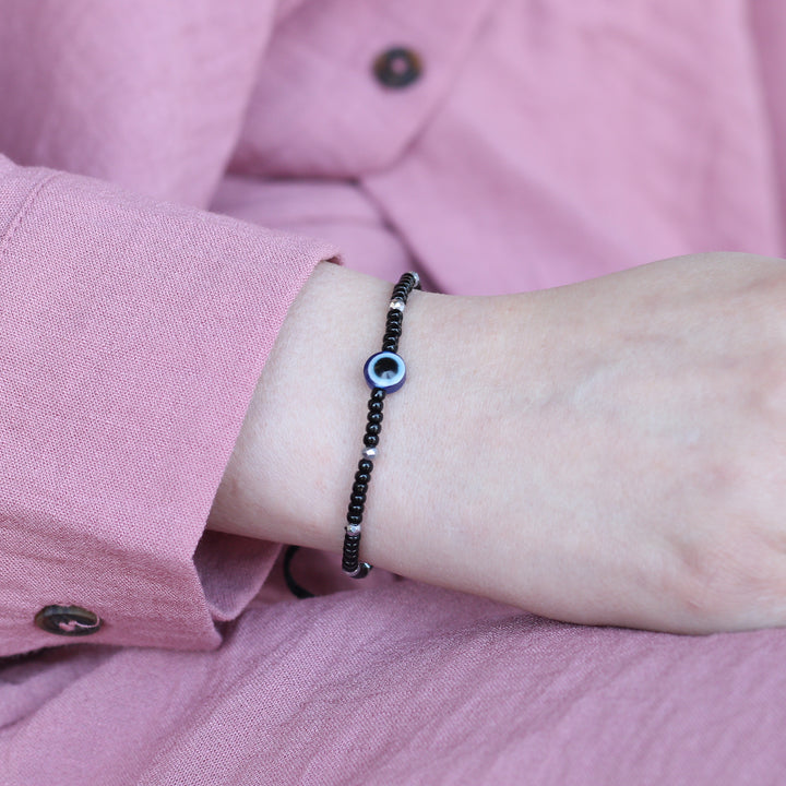 Adjustable Black Beads Evil Eye Bracelet For new borns and adults