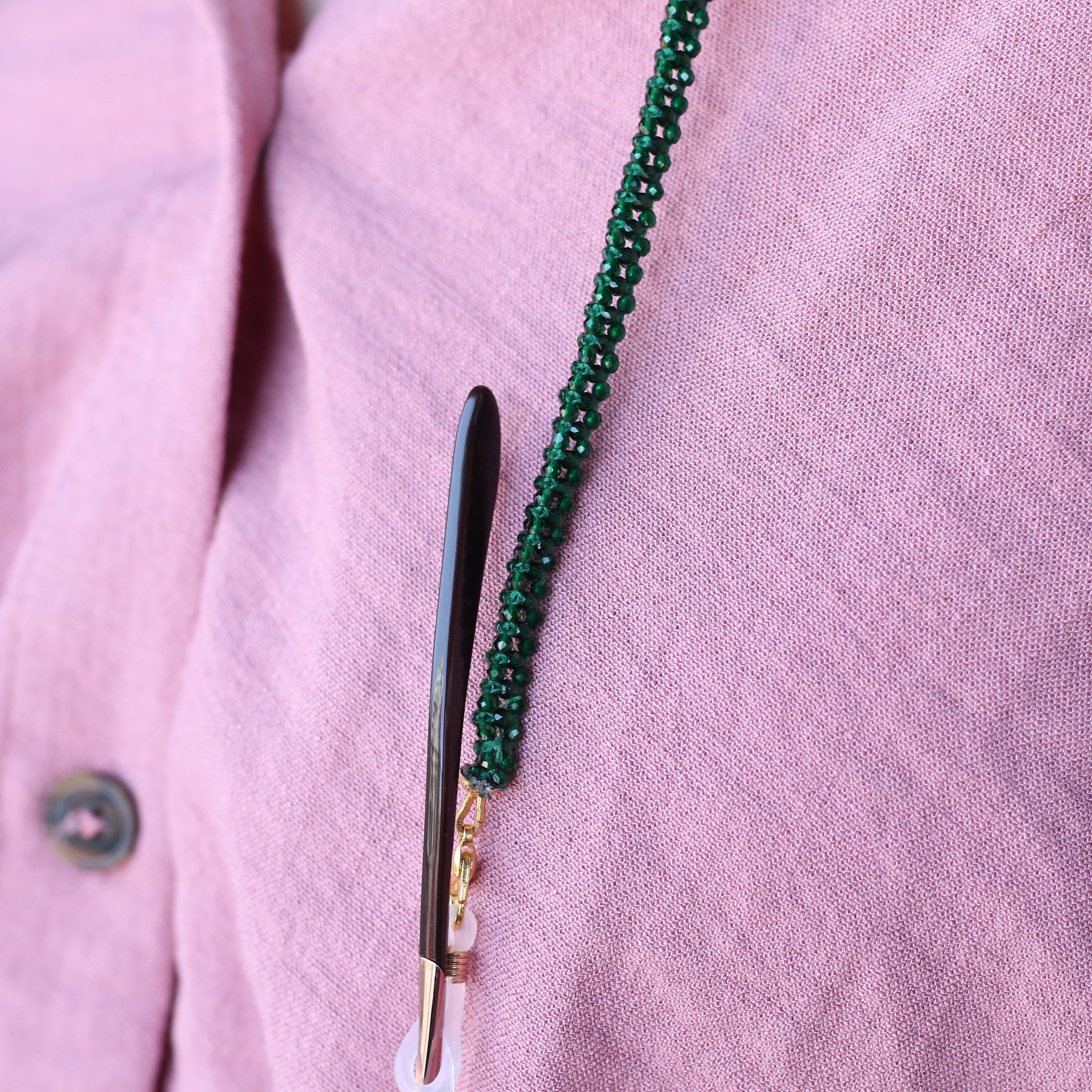 Green Glass Beaded Soft 60 cm Glass Chain Lanyard Holder