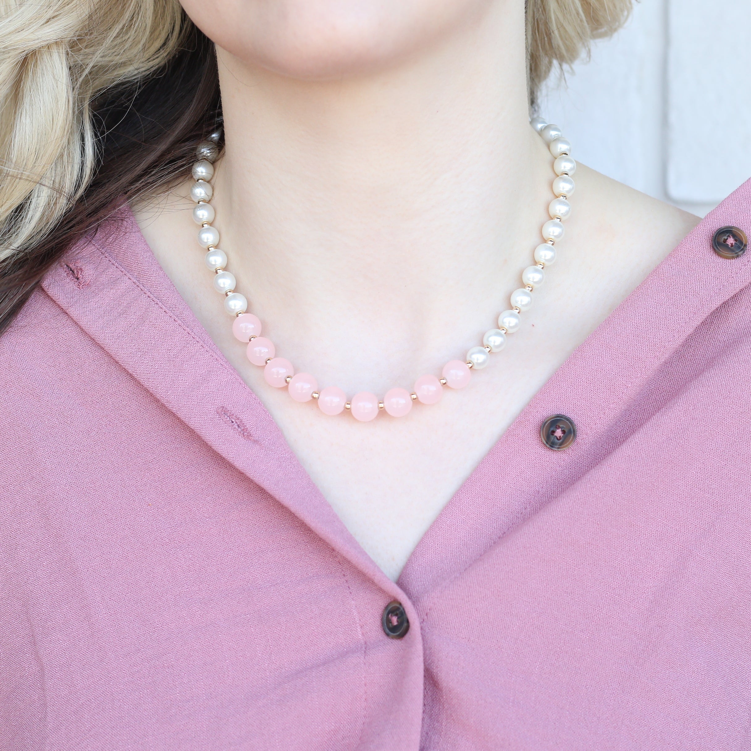 Large Ivory and Pink Round Pearl Bridesmaid Statement Choker Necklace