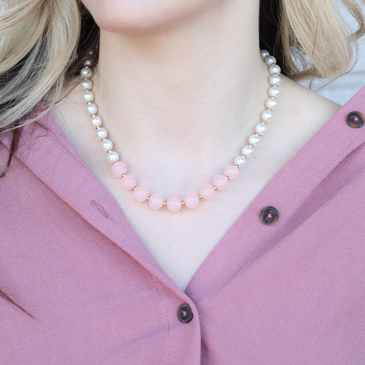 Large Ivory and Pink Round Pearl Bridesmaid Statement Choker Necklace