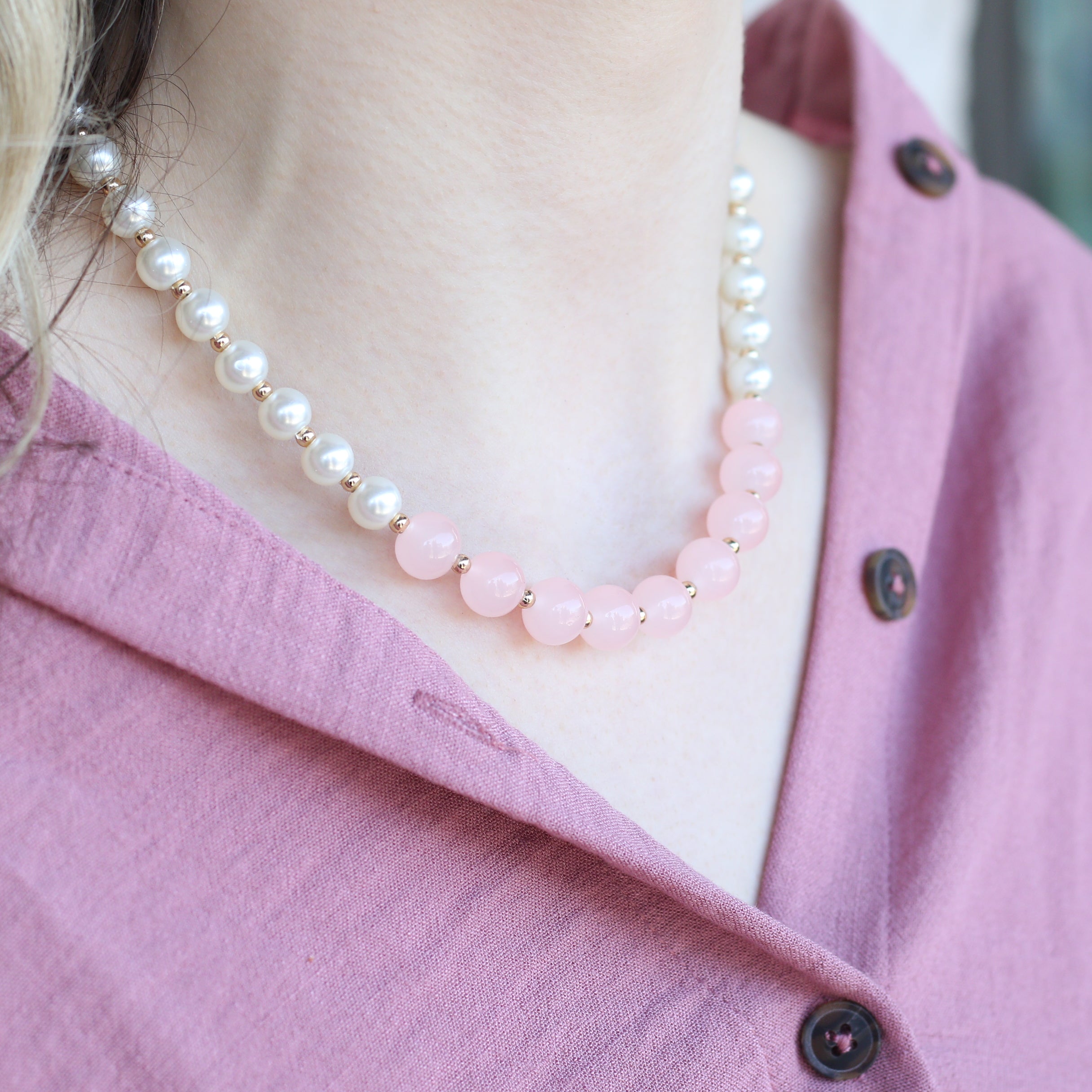 Large Ivory and Pink Round Pearl Bridesmaid Statement Choker Necklace