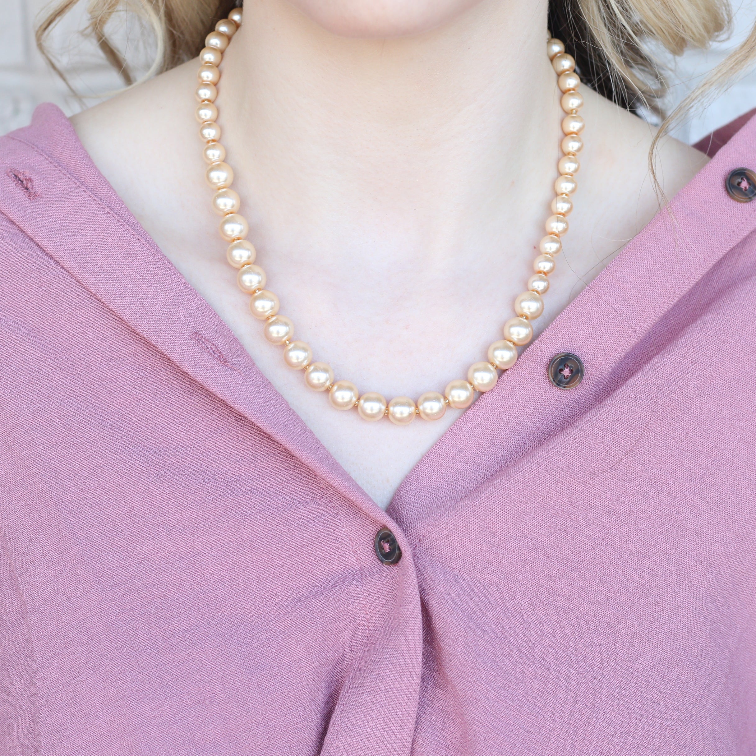 Large Golden Round Pearl Bridesmaid Statement Wedding Necklace  and Earring Set