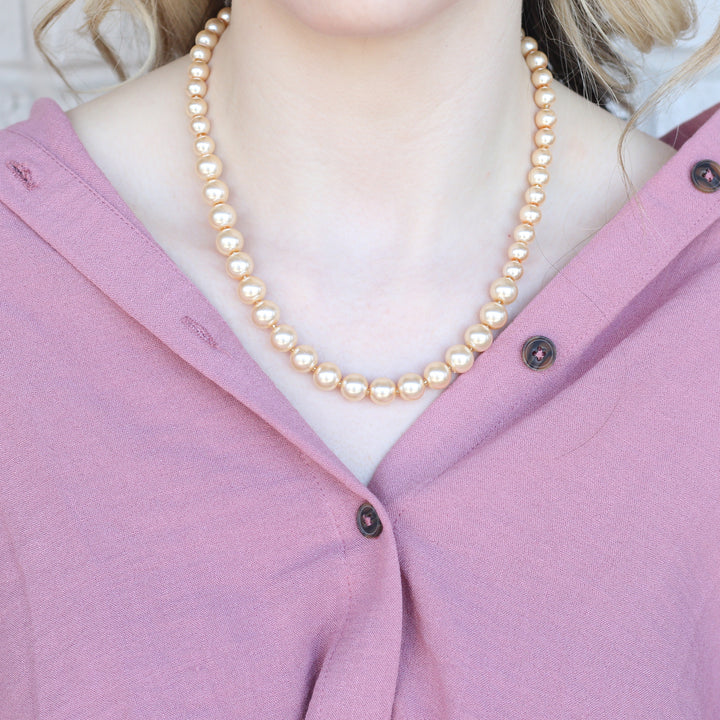 Large Golden Round Pearl Bridesmaid Statement Wedding Necklace  and Earring Set