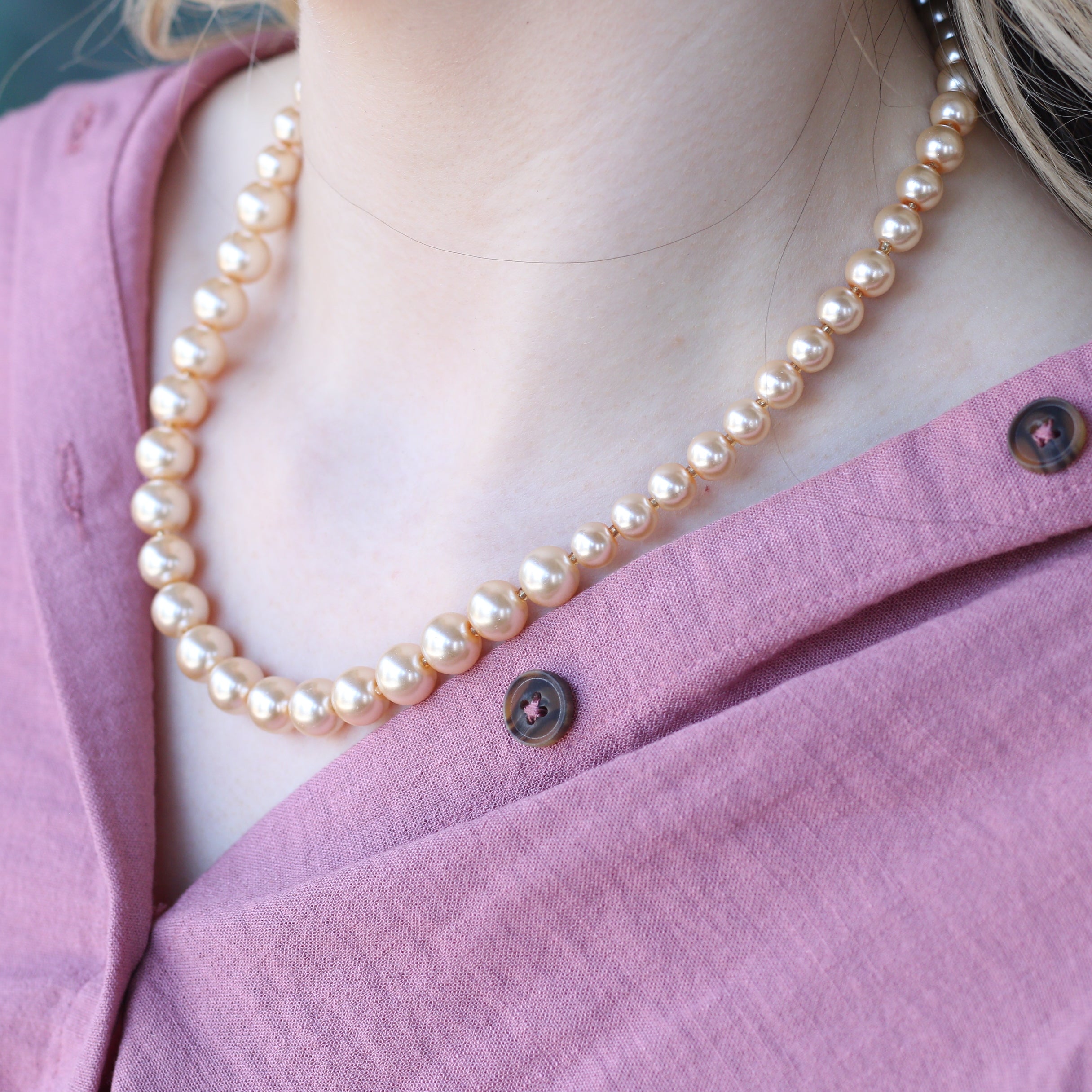 Large Golden Round Pearl Bridesmaid Statement Wedding Necklace  and Earring Set