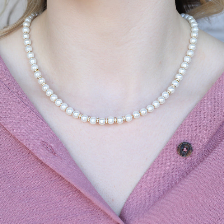 White Round Pearl Bridesmaid Statement Necklace and Earring Set