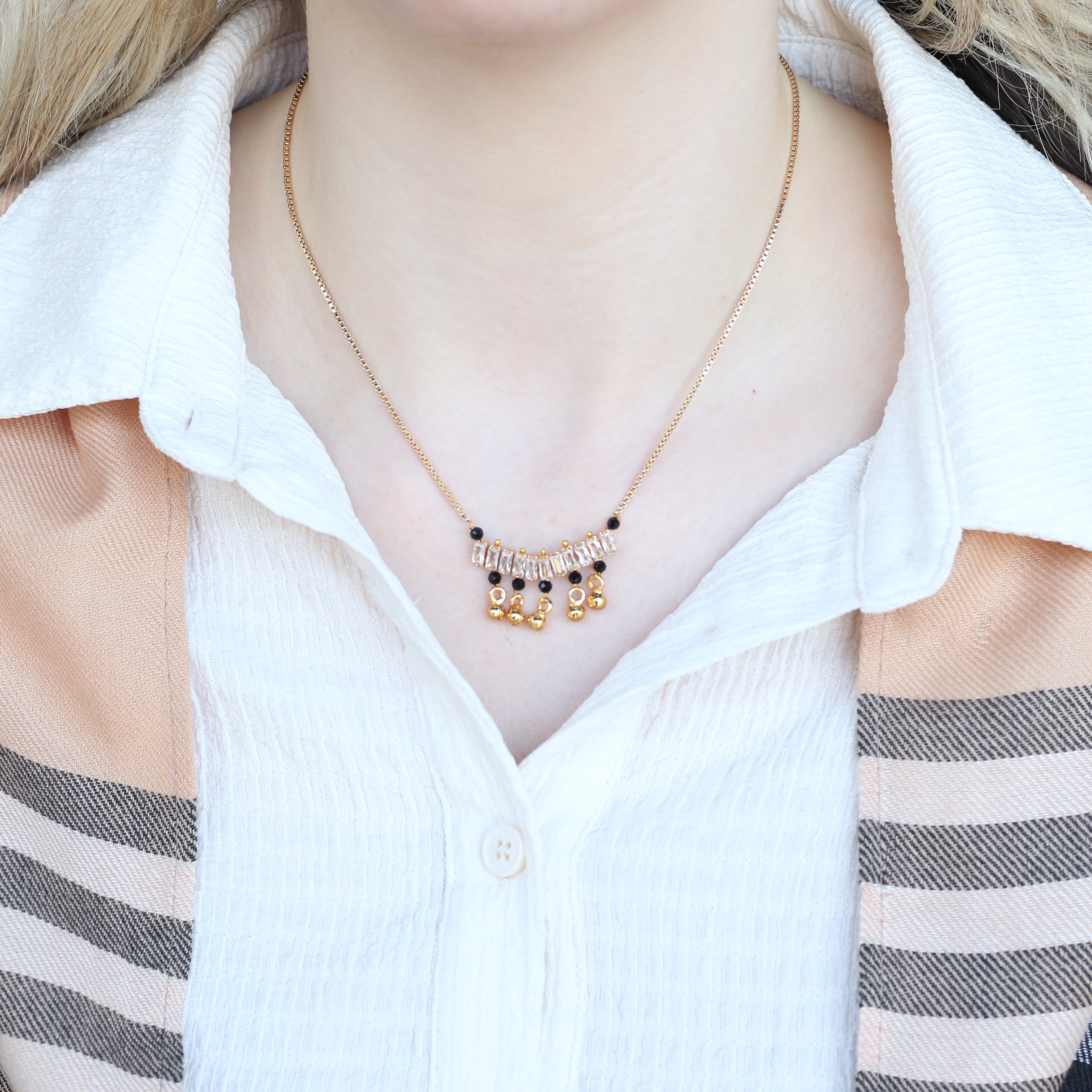 Indian Nazarian Gold Mangalsutra Stone Pendant Necklace