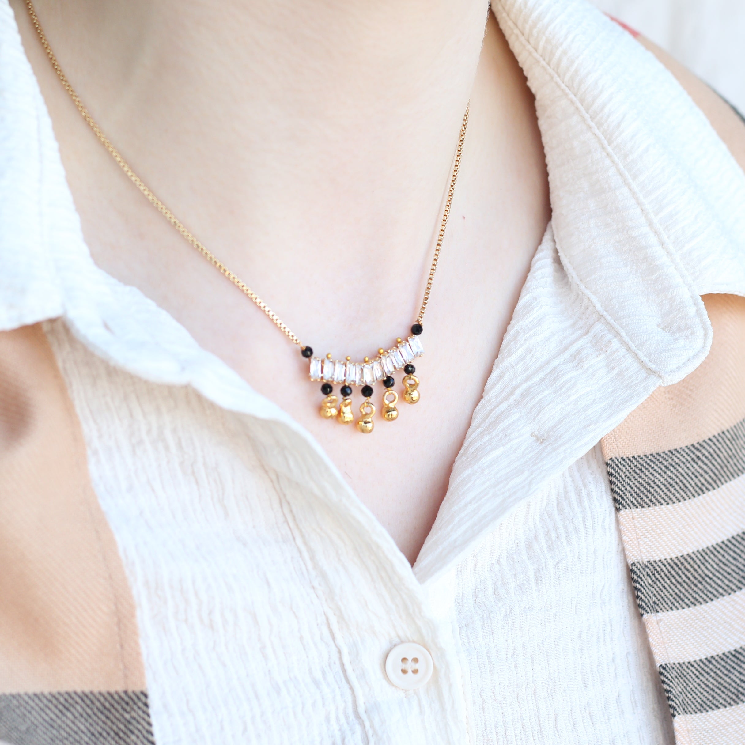 Indian Nazarian Gold Mangalsutra Stone Pendant Necklace