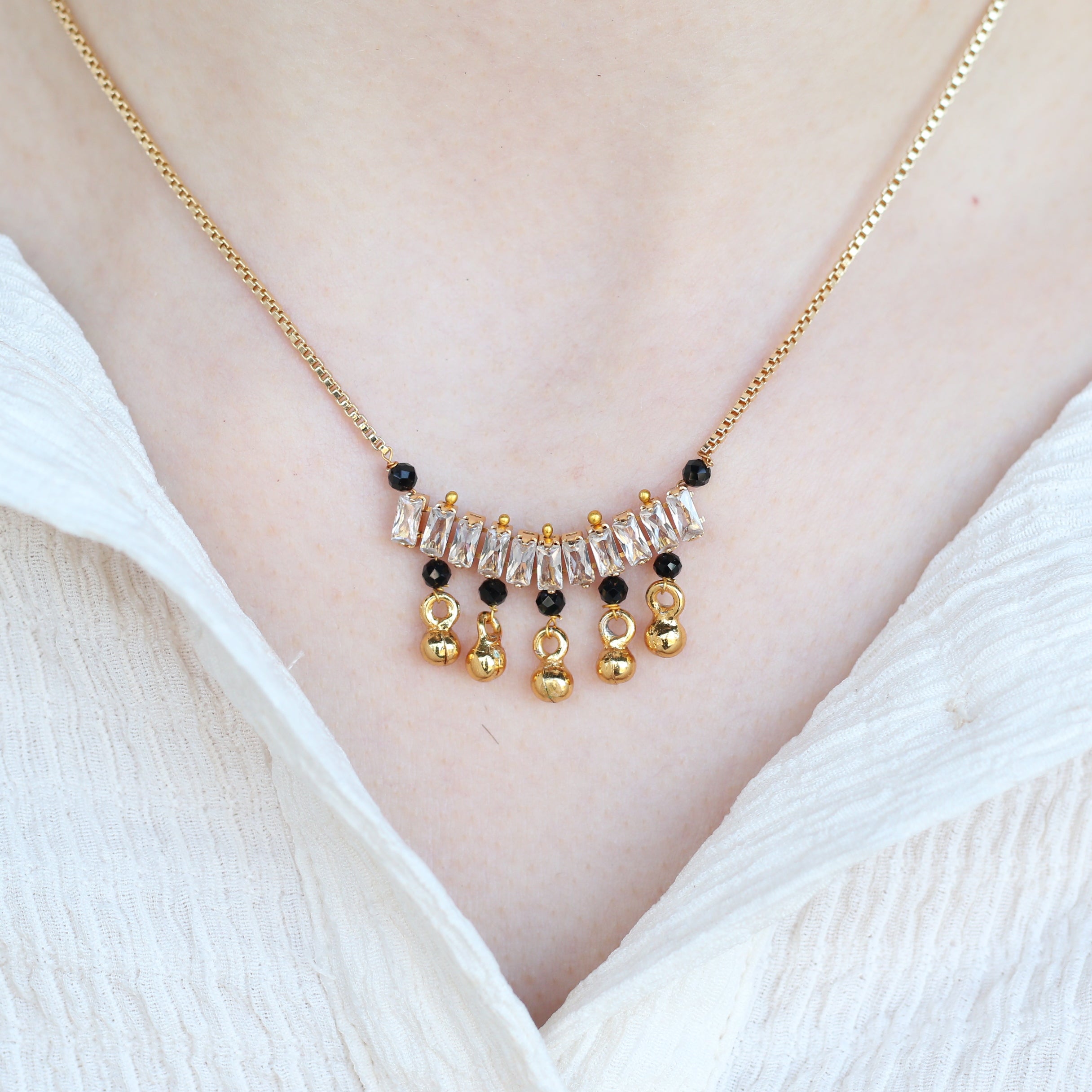 Indian Nazarian Gold Mangalsutra Stone Pendant Necklace