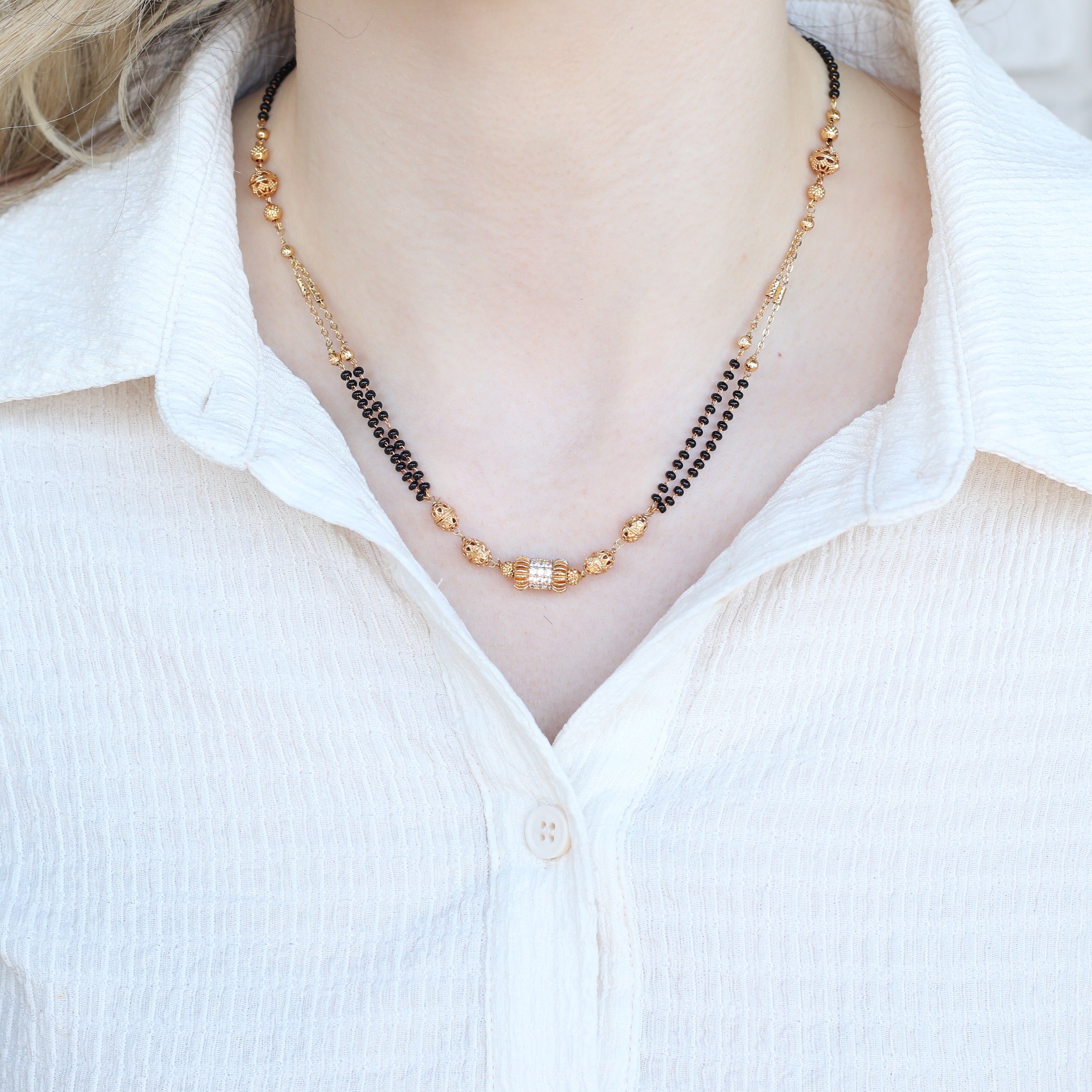 Gold Black Beaded Indian Asian Nazar Mangalsutra Choker Necklace