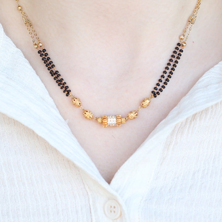 Gold Black Beaded Indian Asian Nazar Mangalsutra Choker Necklace