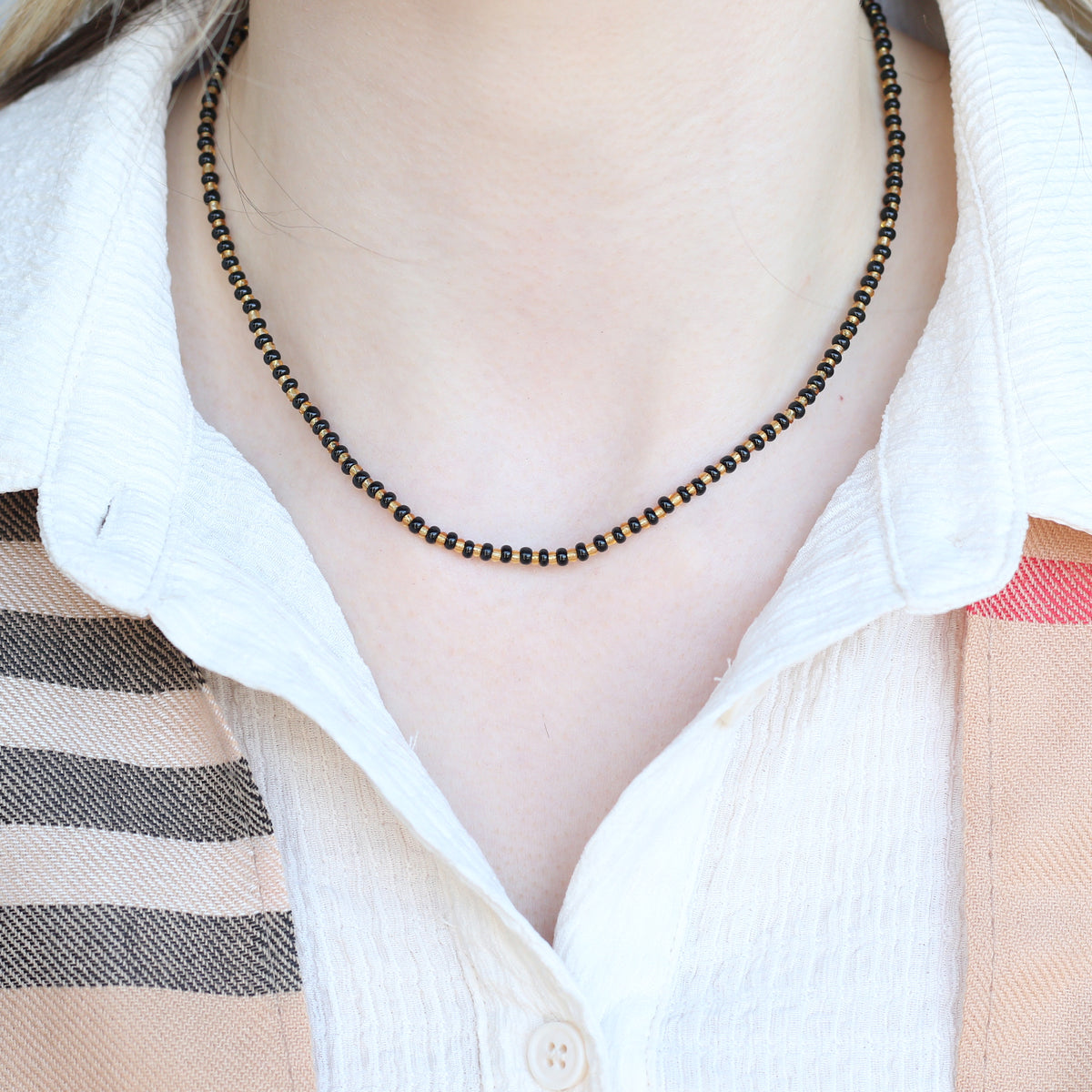 Handmade Black Gold Crystal Beaded Indian Asian Nazar Mangalsutra Necklace — Boho Jewellery UK | The Colourful Aura
