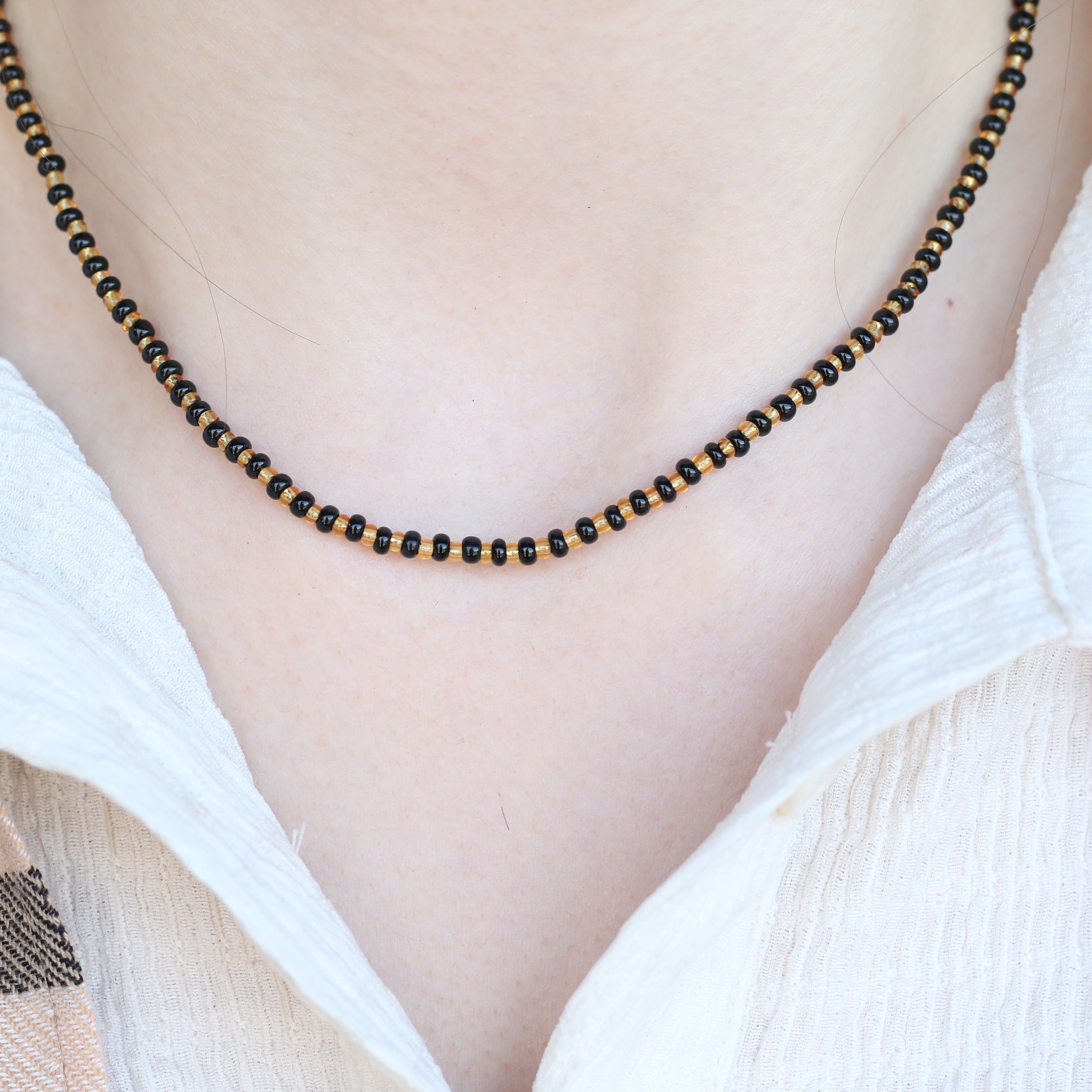 Handmade Black Gold Crystal Beaded Indian Asian Nazar Mangalsutra Necklace