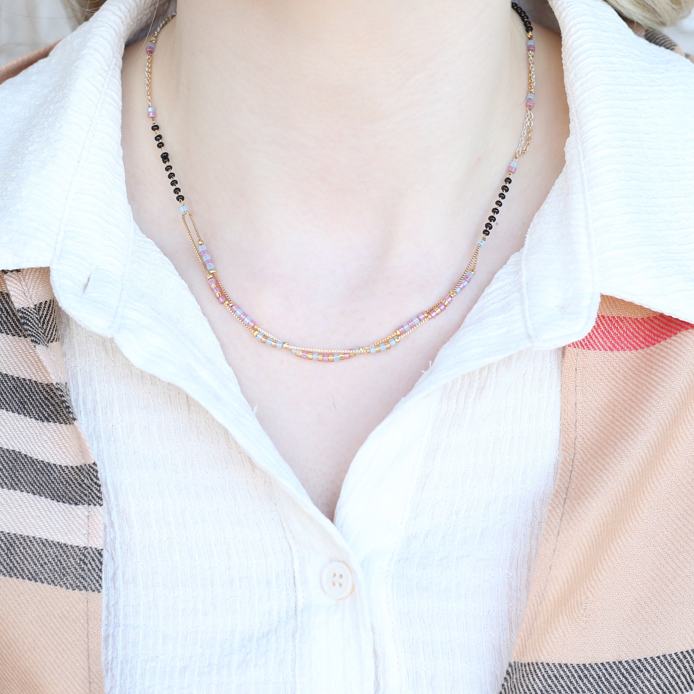 Two layer gold beaded indian traditional mangalsutra necklace