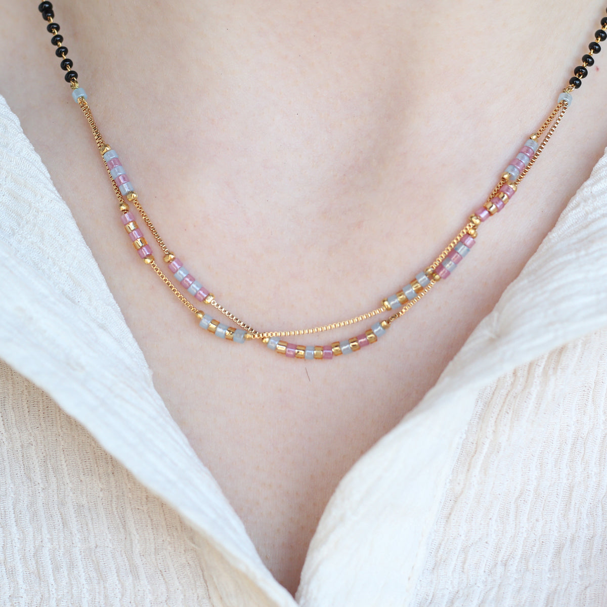 Two layer gold beaded indian traditional mangalsutra necklace — Boho Jewellery UK | The Colourful Aura