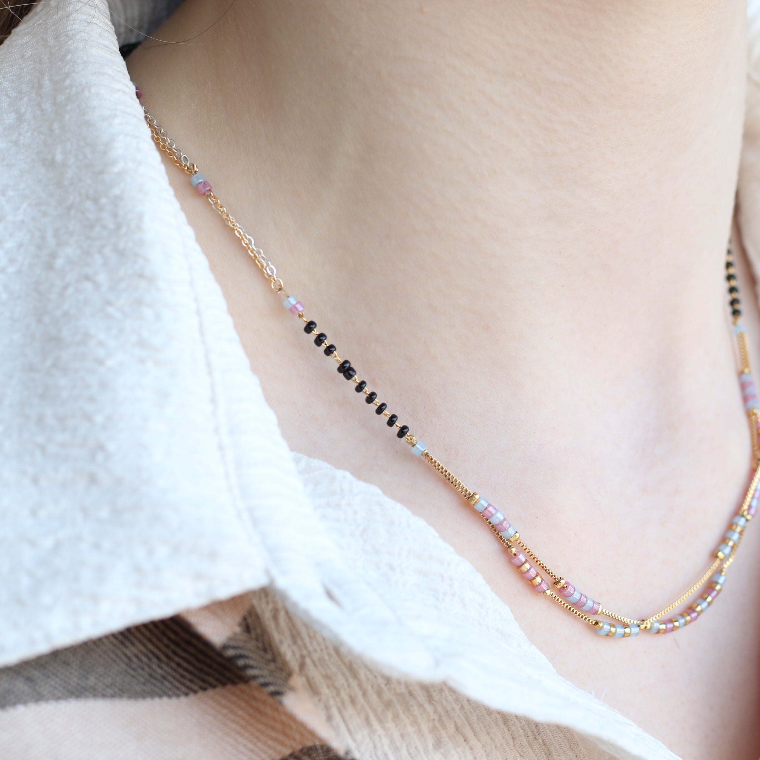 Two layer gold beaded indian traditional mangalsutra necklace