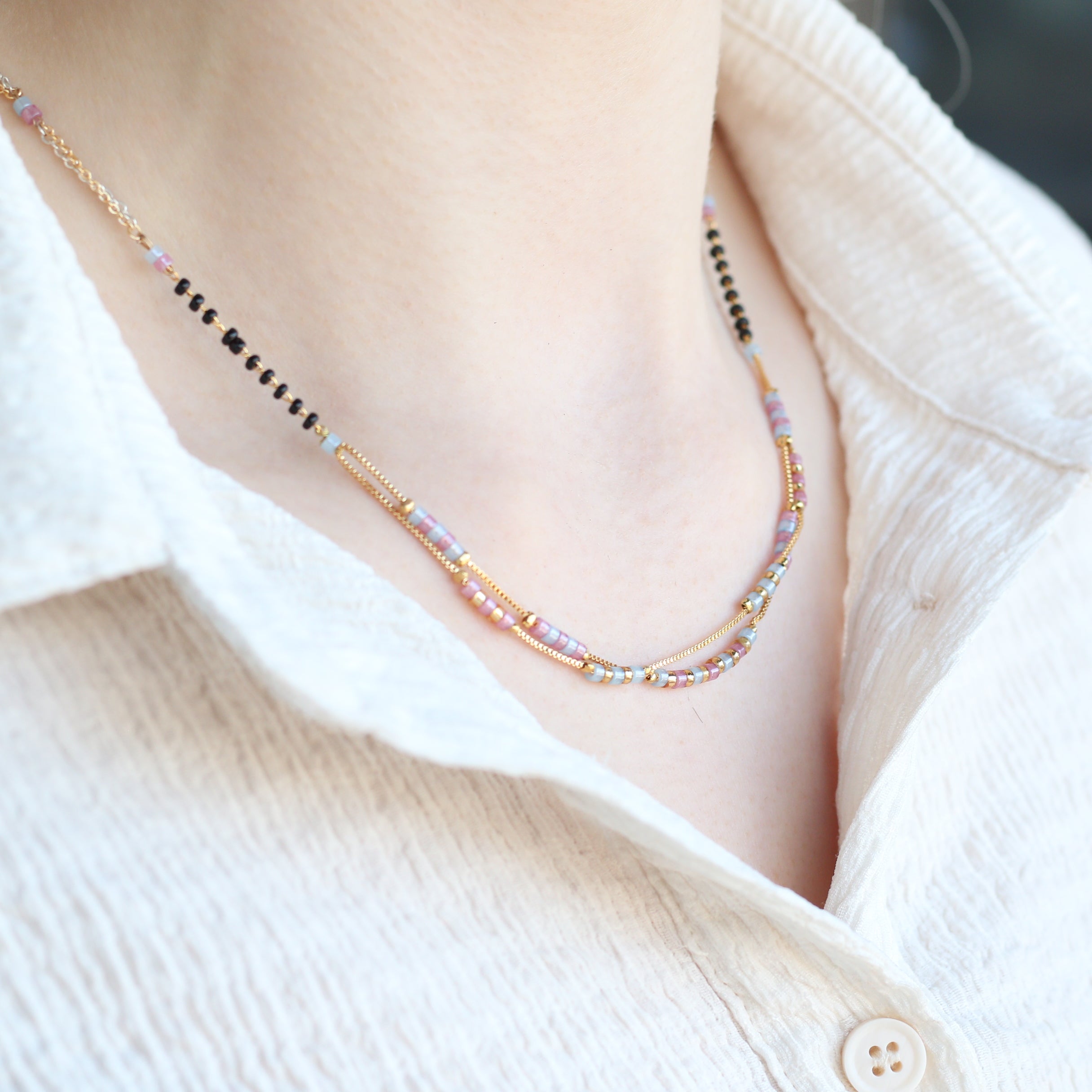 Two layer gold beaded indian traditional mangalsutra necklace
