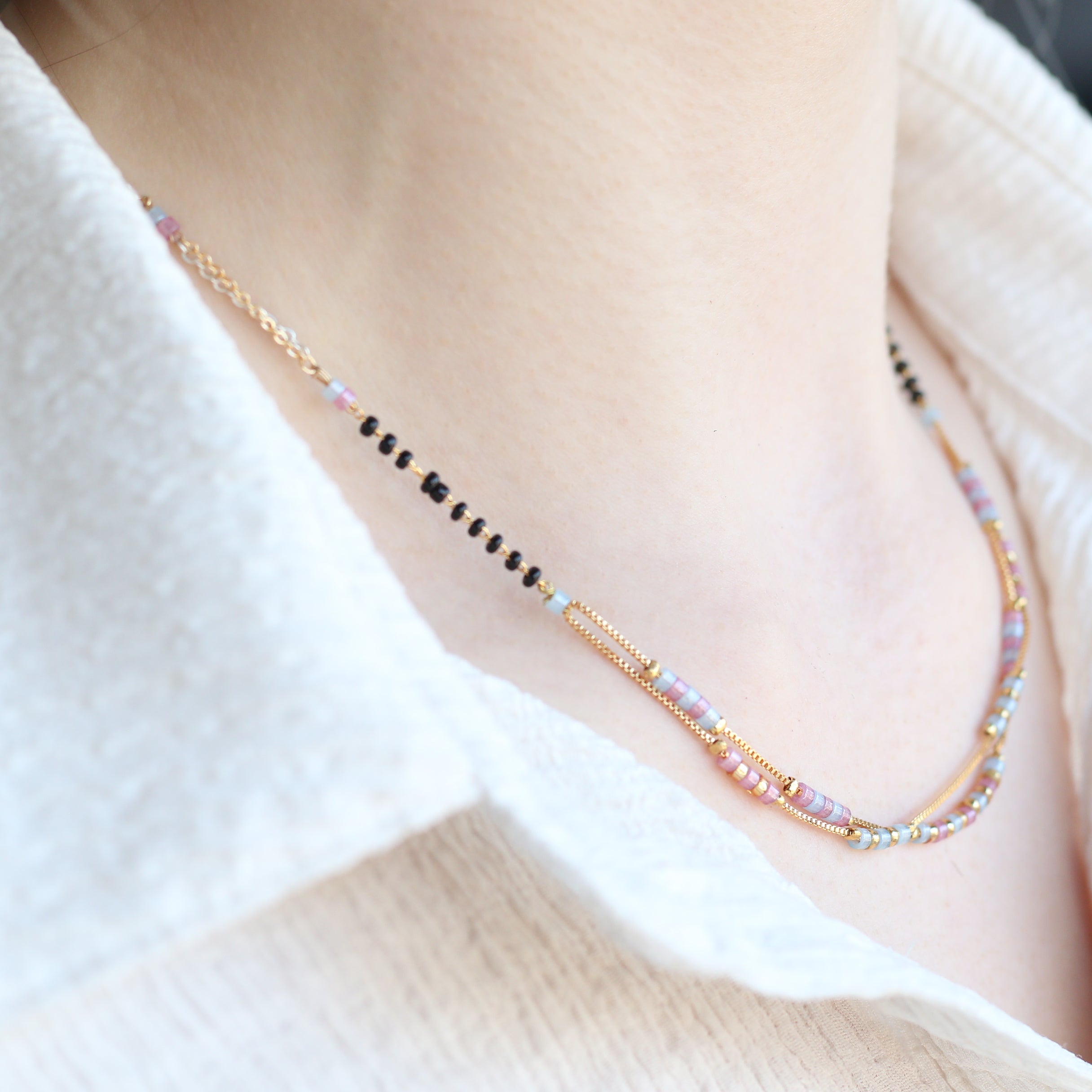Two layer gold beaded indian traditional mangalsutra necklace