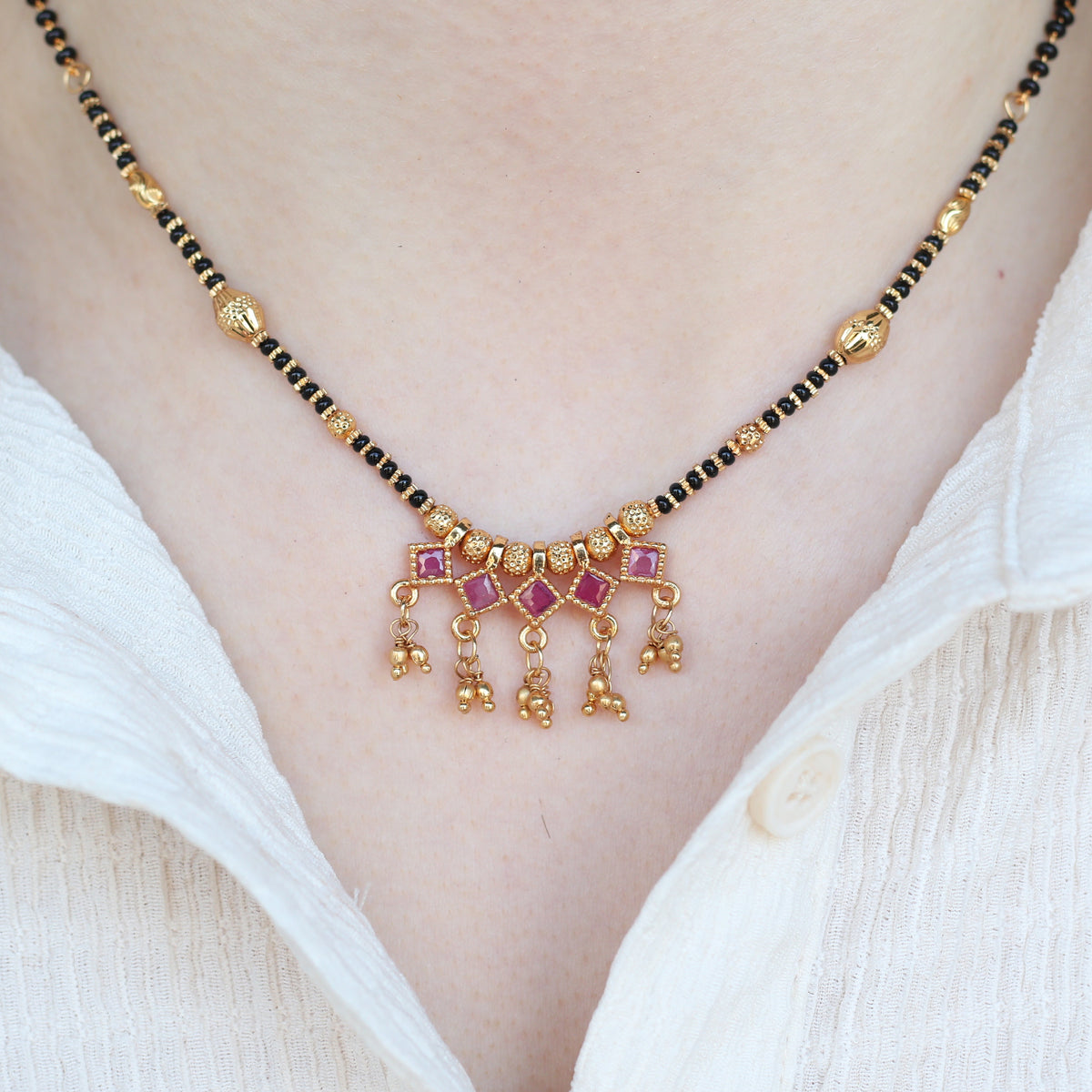 Indian Nazarian Gold Mangalsutra Black Beads Pendant Necklace — Boho Jewellery UK | The Colourful Aura