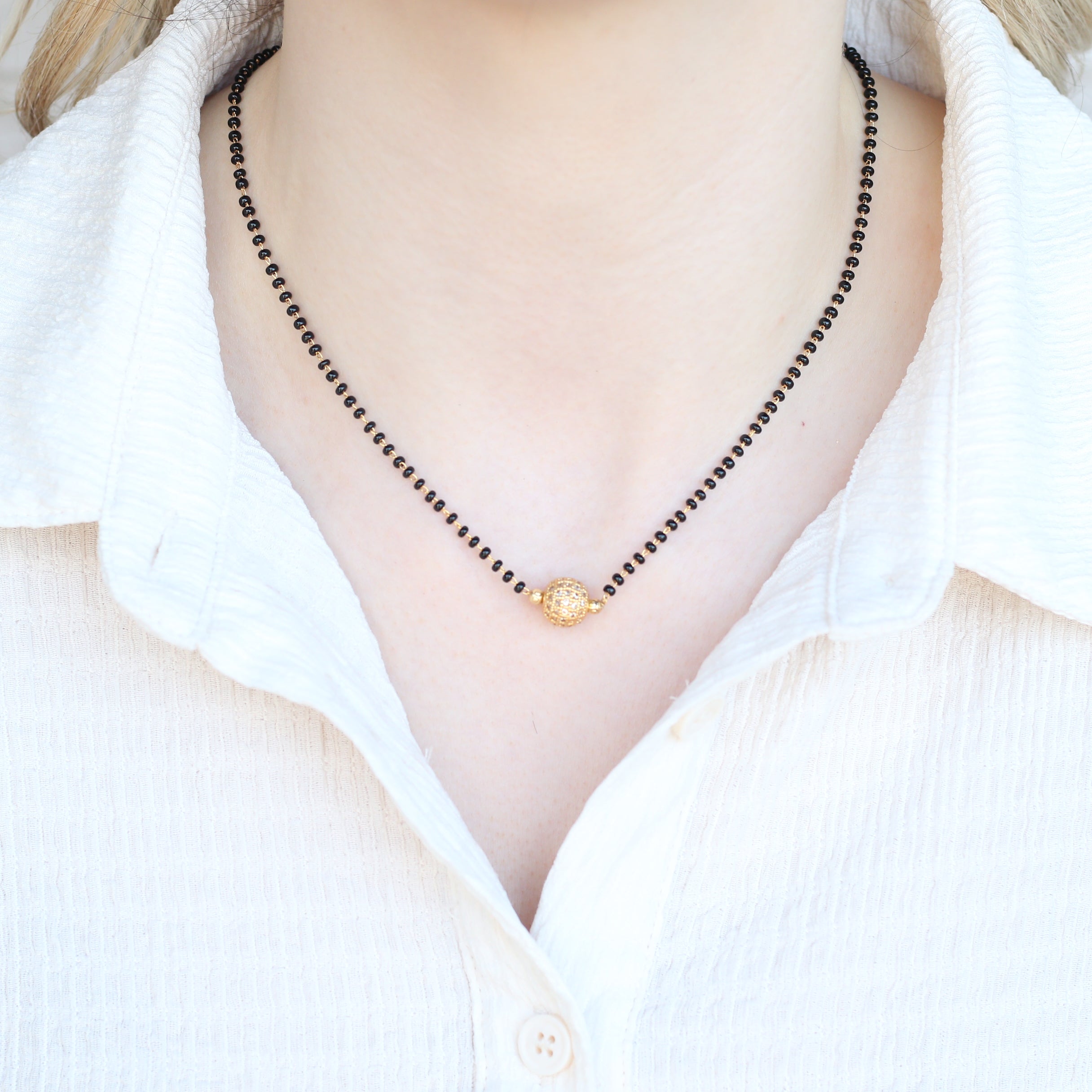 Indian Gold Plated Black Bead Everyday Mangalsutra Minimalist Nazaria Necklace
