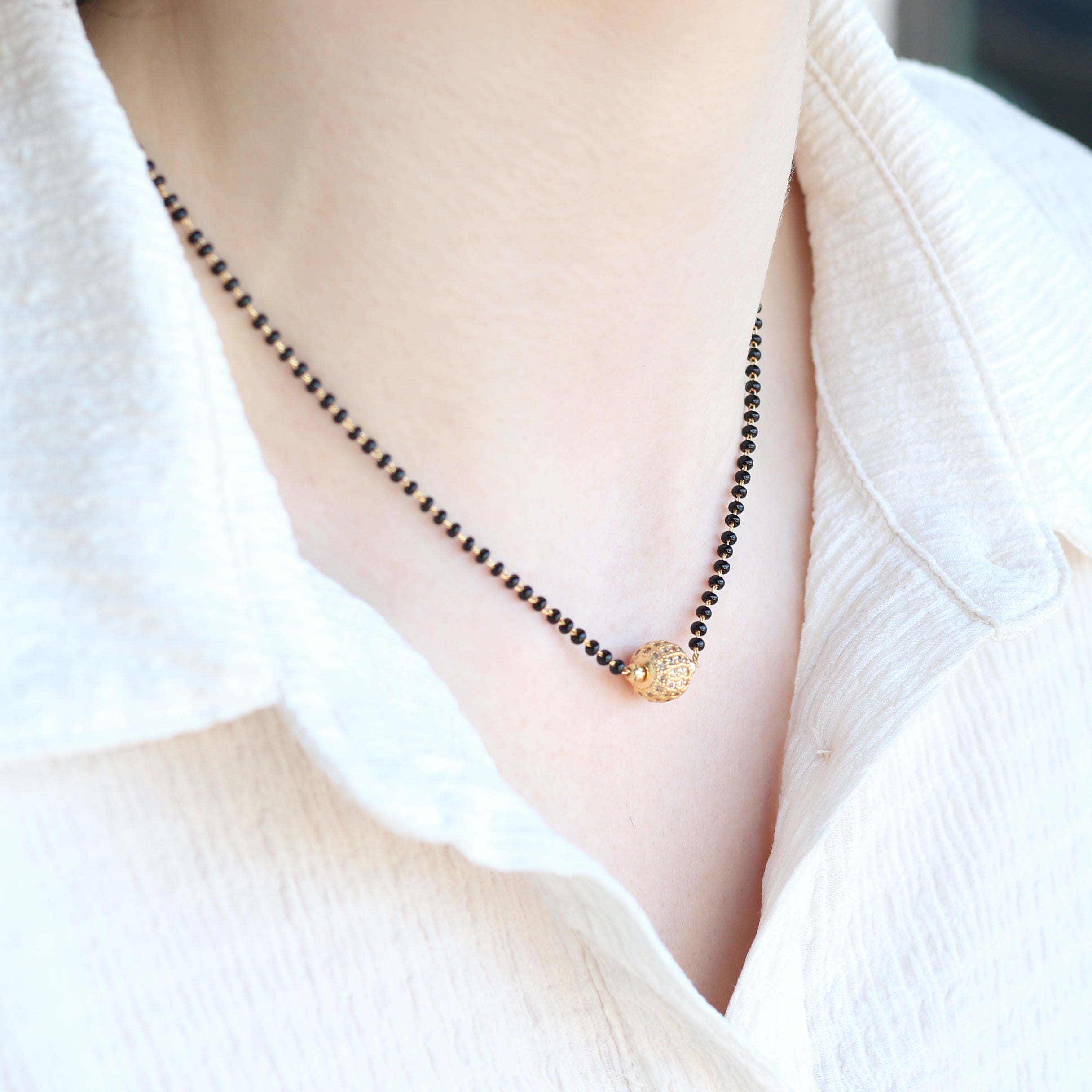 Indian Gold Plated Black Bead Everyday Mangalsutra Minimalist Nazaria Necklace
