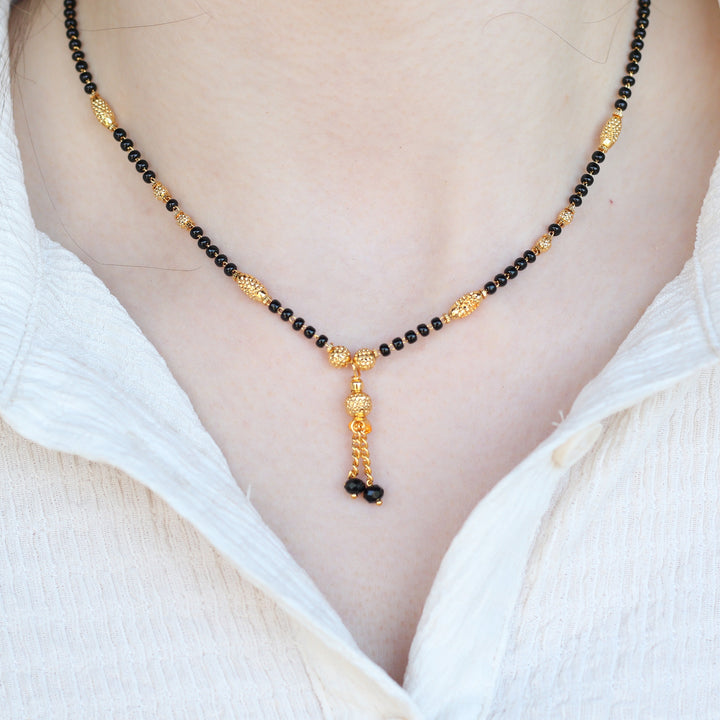 Gold Black Beaded Indian Asian Nazar Mangalsutra Choker Pendant Necklace
