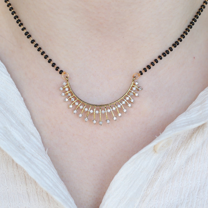 Indian Nazaria Silver Zircon Mangalsutra Black Beads Earring and Pendant Necklace