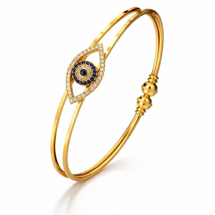 Large Gold Evil Eye Dual Brass Cuff Bracelet