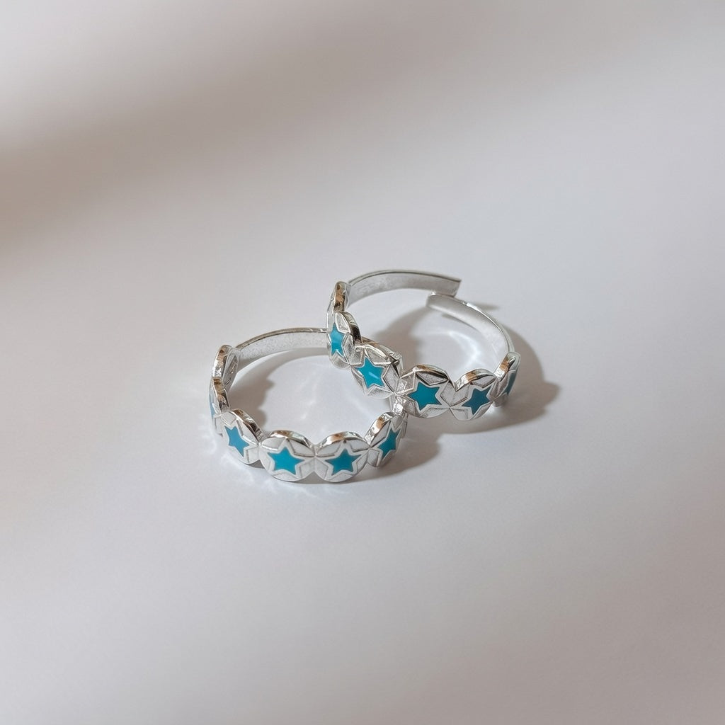 Pure Silver Blue Star Bohemian Indian Bichiya Slim Toe Ring — Boho Jewellery UK | The Colourful Aura
