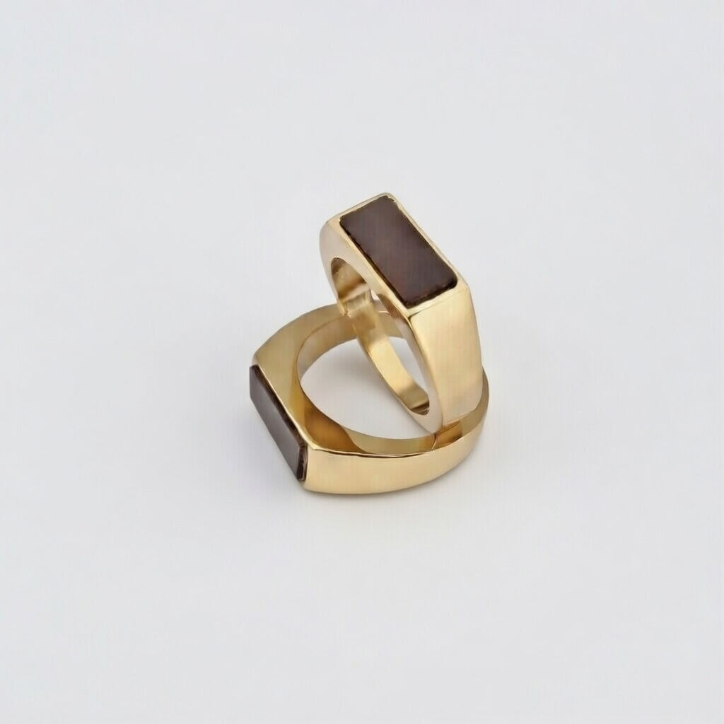 Flat Top Rectangle Thin Black Signet Solid Brass 18ct Gold Ring — Boho Jewellery UK | The Colourful Aura