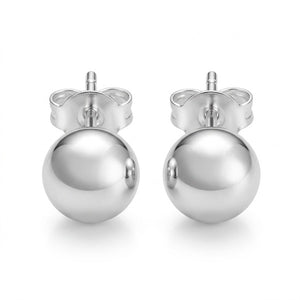 6mm Pure Silver Solid Unisex Round Ball Minimalist Dainty Everyday Studs Earrings (Close-up Detail) | The Colourful Aura