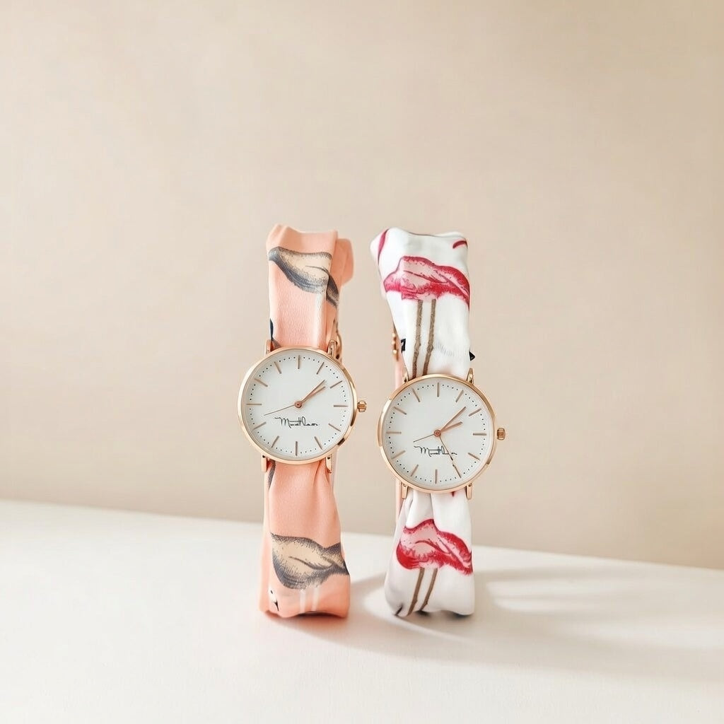 White Swan Cloth Changeable Cotton Tie Knot Strap Geneva Boho Wristwatch