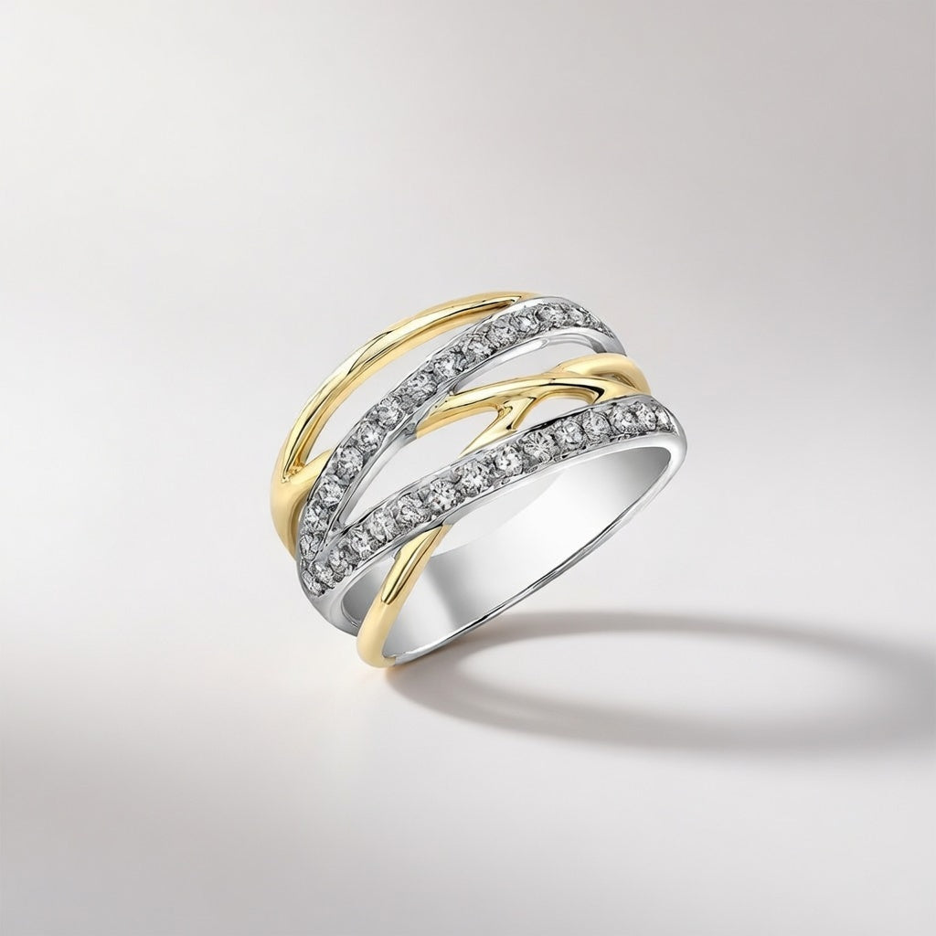 Cross Wide Silver Gold Stone Band Ring — Boho Jewellery UK | The Colourful Aura