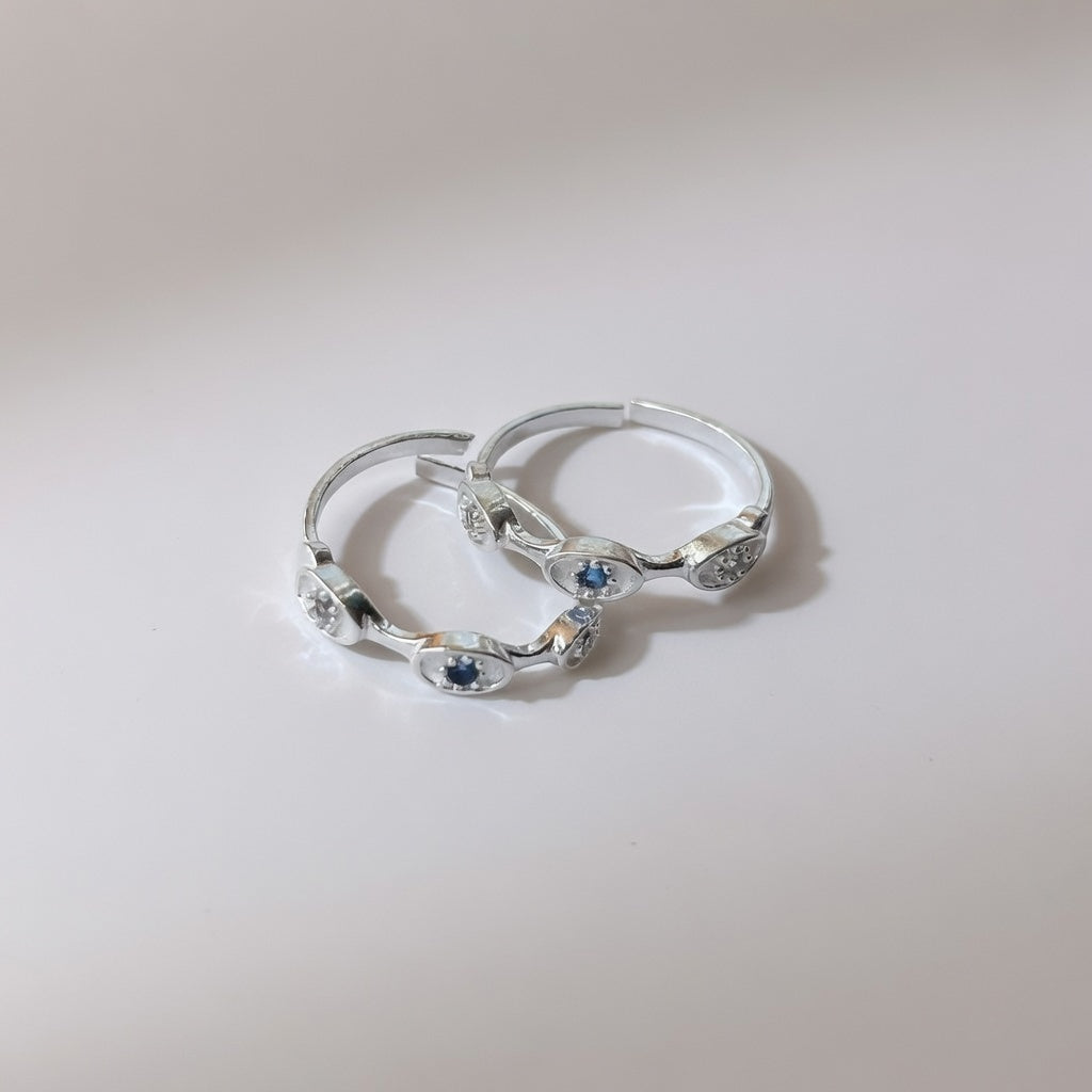 Blue Evil Eye Pure Silver Bohemian Indian Bichiya Slim Toe Ring — Boho Jewellery UK | The Colourful Aura