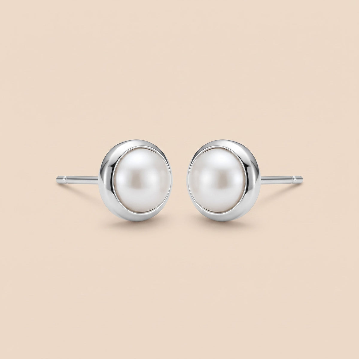 925 Sterling Silver Solid White Pearl Unisex Round Ball Minimalist Stud Earrings — Boho Jewellery UK | The Colourful Aura