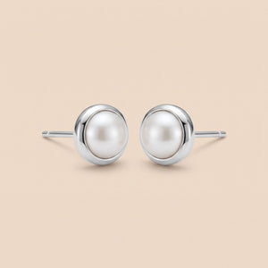 925 Sterling Silver Solid White Pearl Unisex Round Ball Minimalist Stud Earrings — Boho Jewellery UK | The Colourful Aura