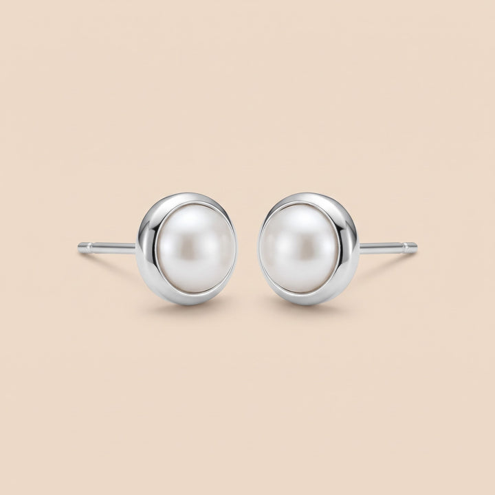 925 Sterling Silver Solid White Pearl Unisex Round Ball Minimalist Stud Earrings — Boho Jewellery UK | The Colourful Aura