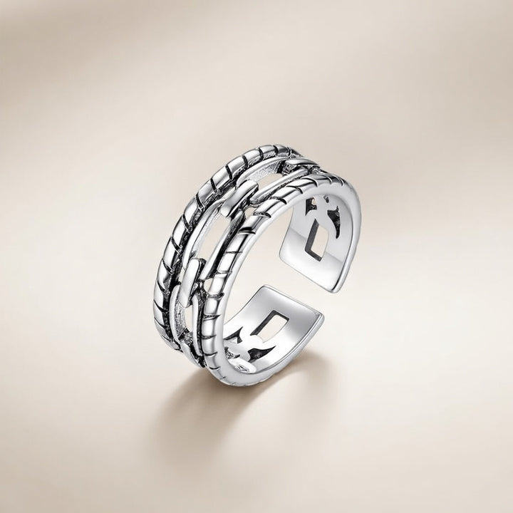 Adjustable Silver Chain Band Thick Unisex Open Statement Ring