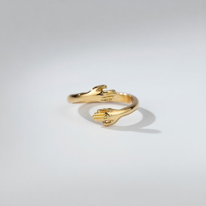 Silver/Gold Love Hugging Hand Couple Stackable Adjustable Love Ring — Boho Jewellery UK | The Colourful Aura