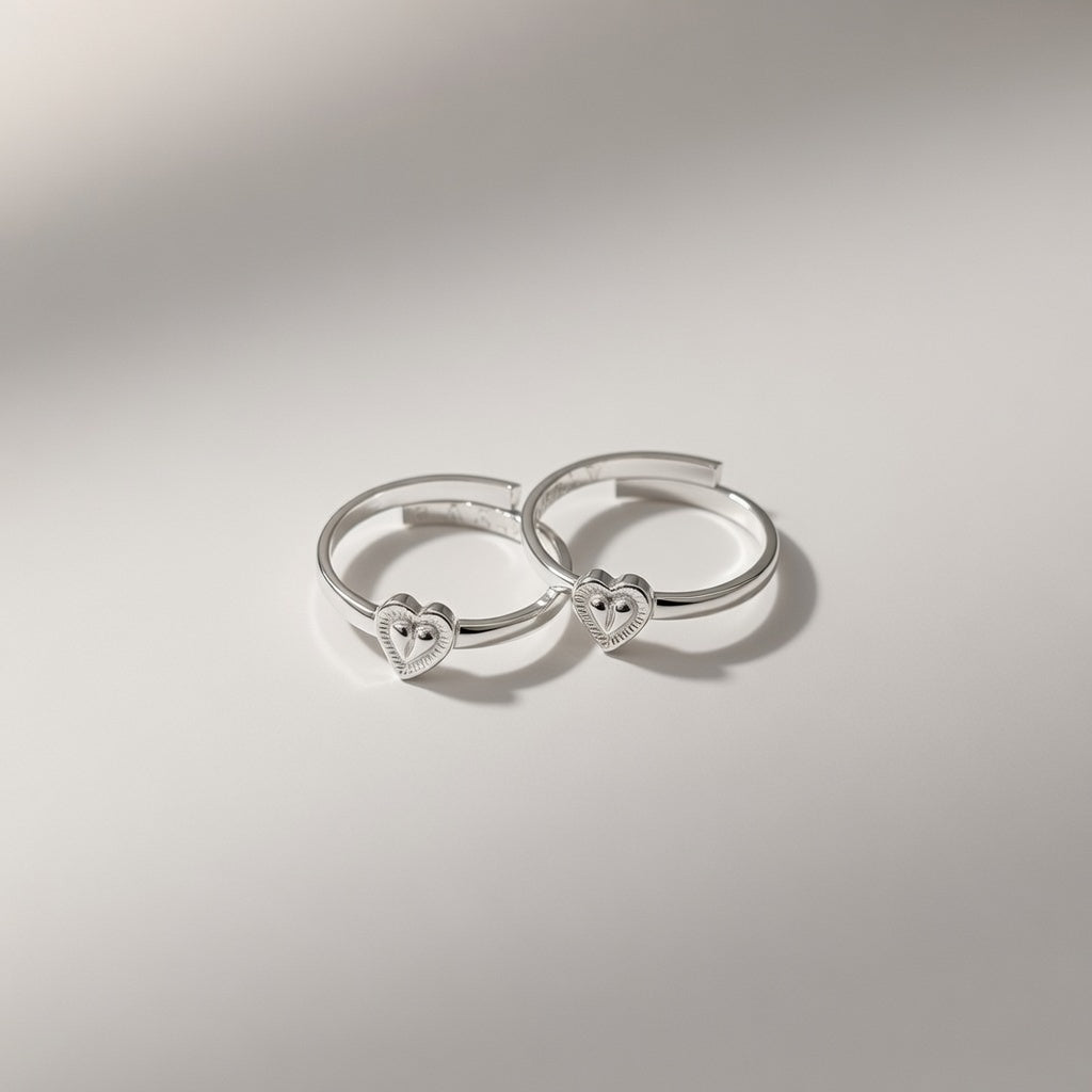 Pure Silver Adjustable Plain Heart Slim Silver Bohemian Bichiya Toe Ring