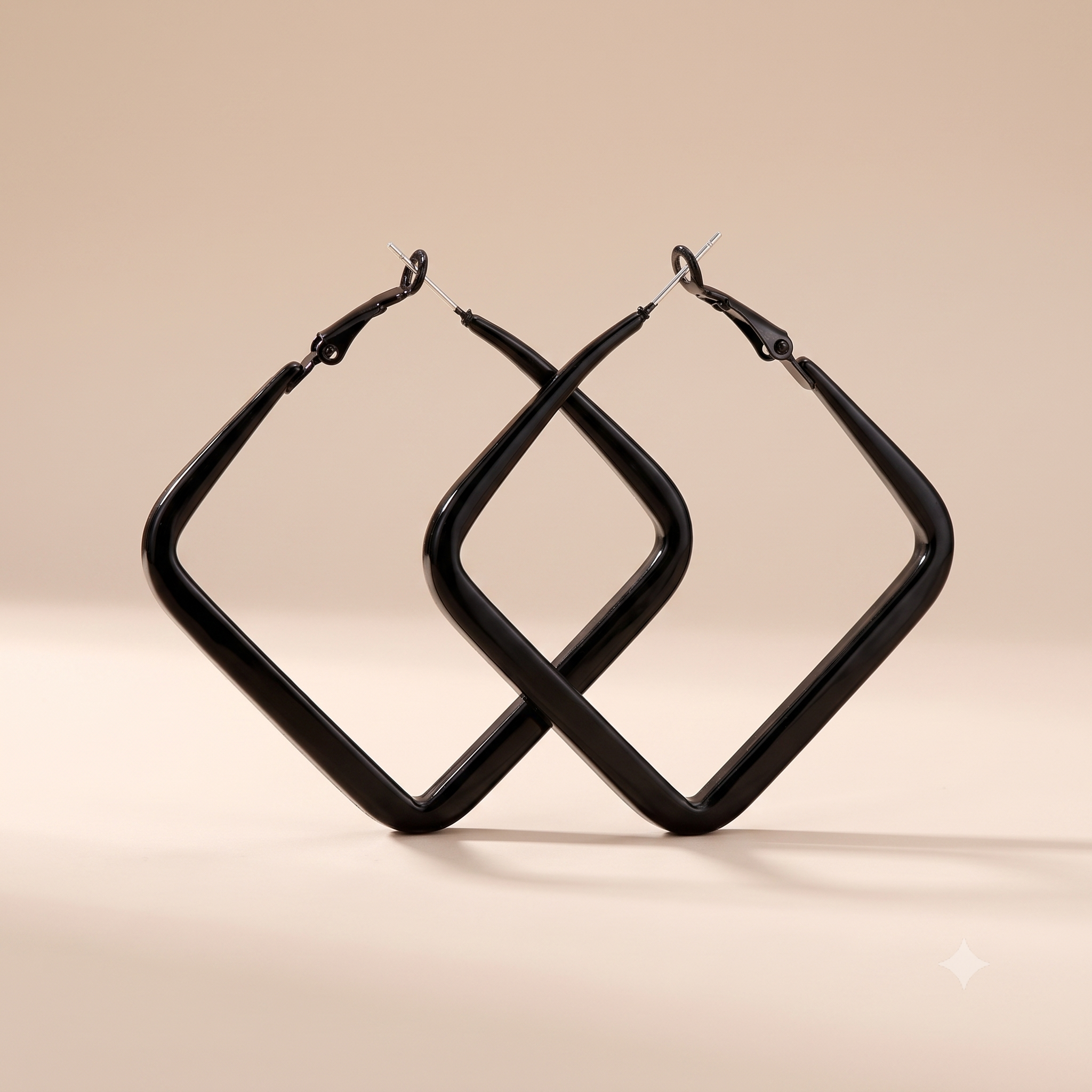 Black Square Geometric Large Dainty Threader Statement Hoop Earrings