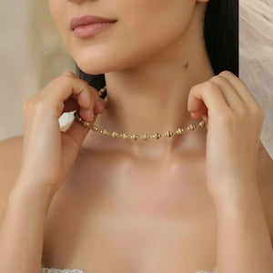 Gold Plated Tulsi Beaded Long Chain Necklace Mala (Close-up Detail) | The Colourful Aura