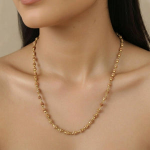 Gold Plated Tulsi Beaded Long Chain Necklace Mala (Close-up Detail) | The Colourful Aura