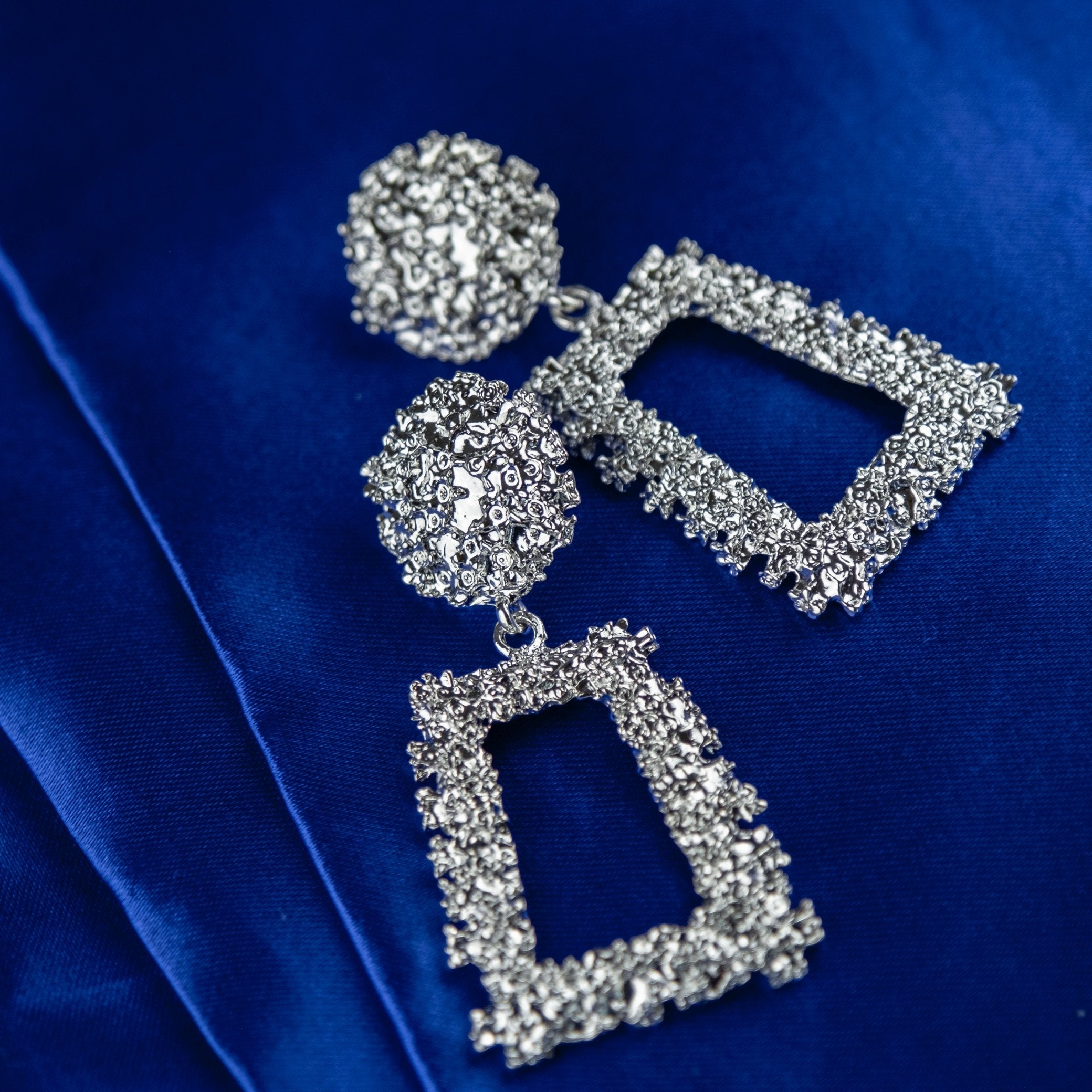 Vintage Hollow Geometric Foil Square Long Drop Statement Earrings